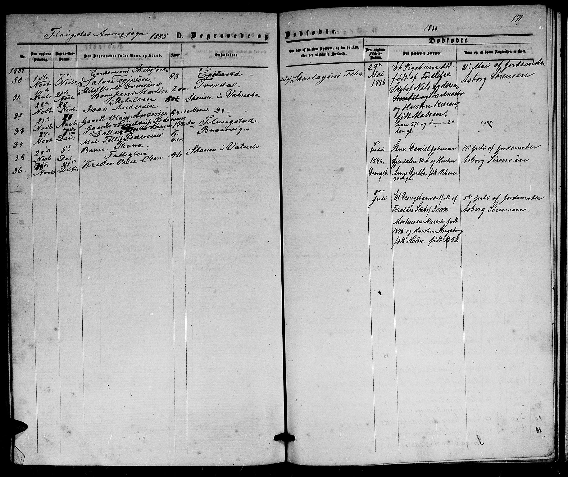 Dypvåg sokneprestkontor, AV/SAK-1111-0007/F/Fb/Fbb/L0003: Parish register (copy) no. B 3, 1872-1886, p. 171