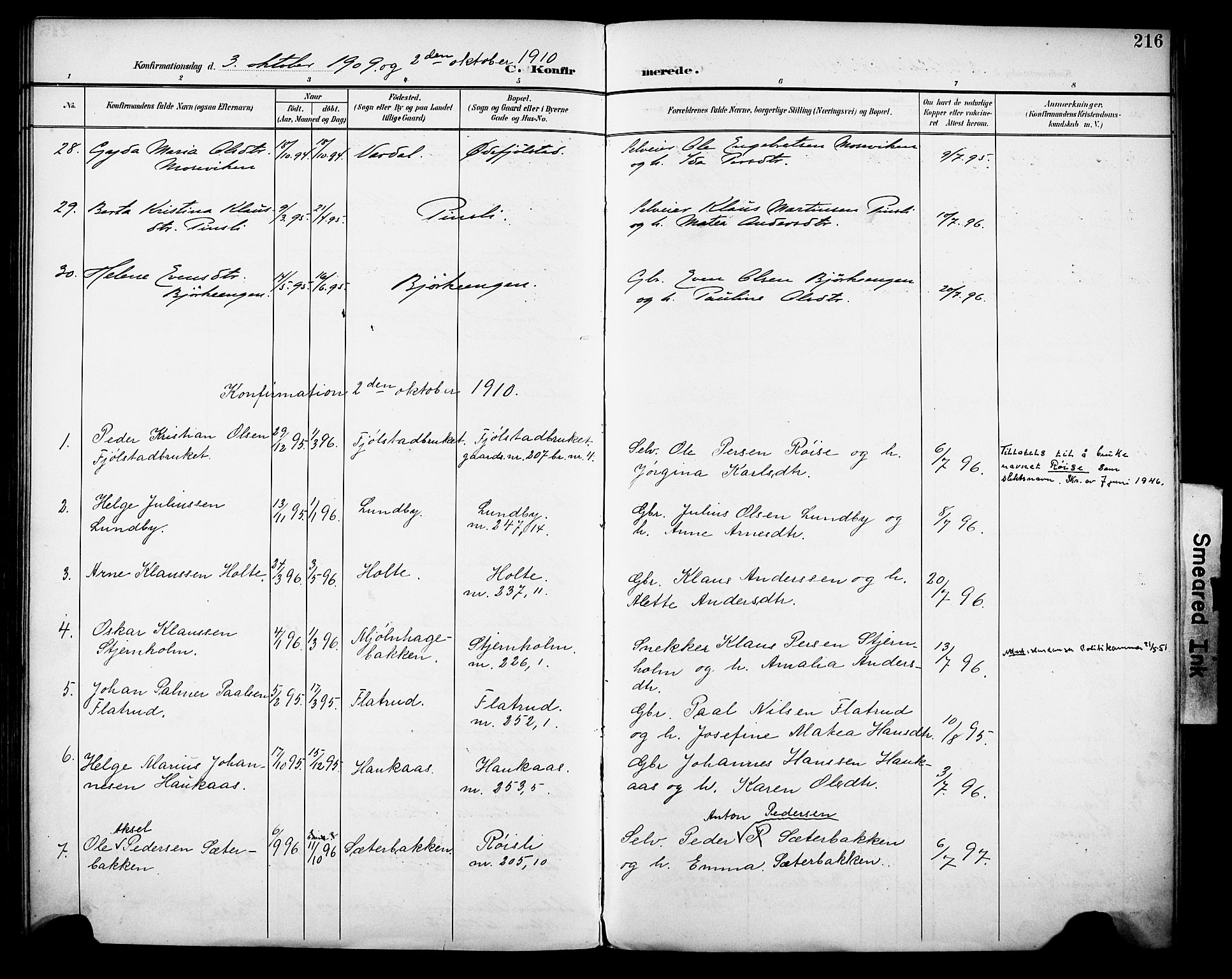 Vestre Toten prestekontor, SAH/PREST-108/H/Ha/Haa/L0013: Parish register (official) no. 13, 1895-1911, p. 216
