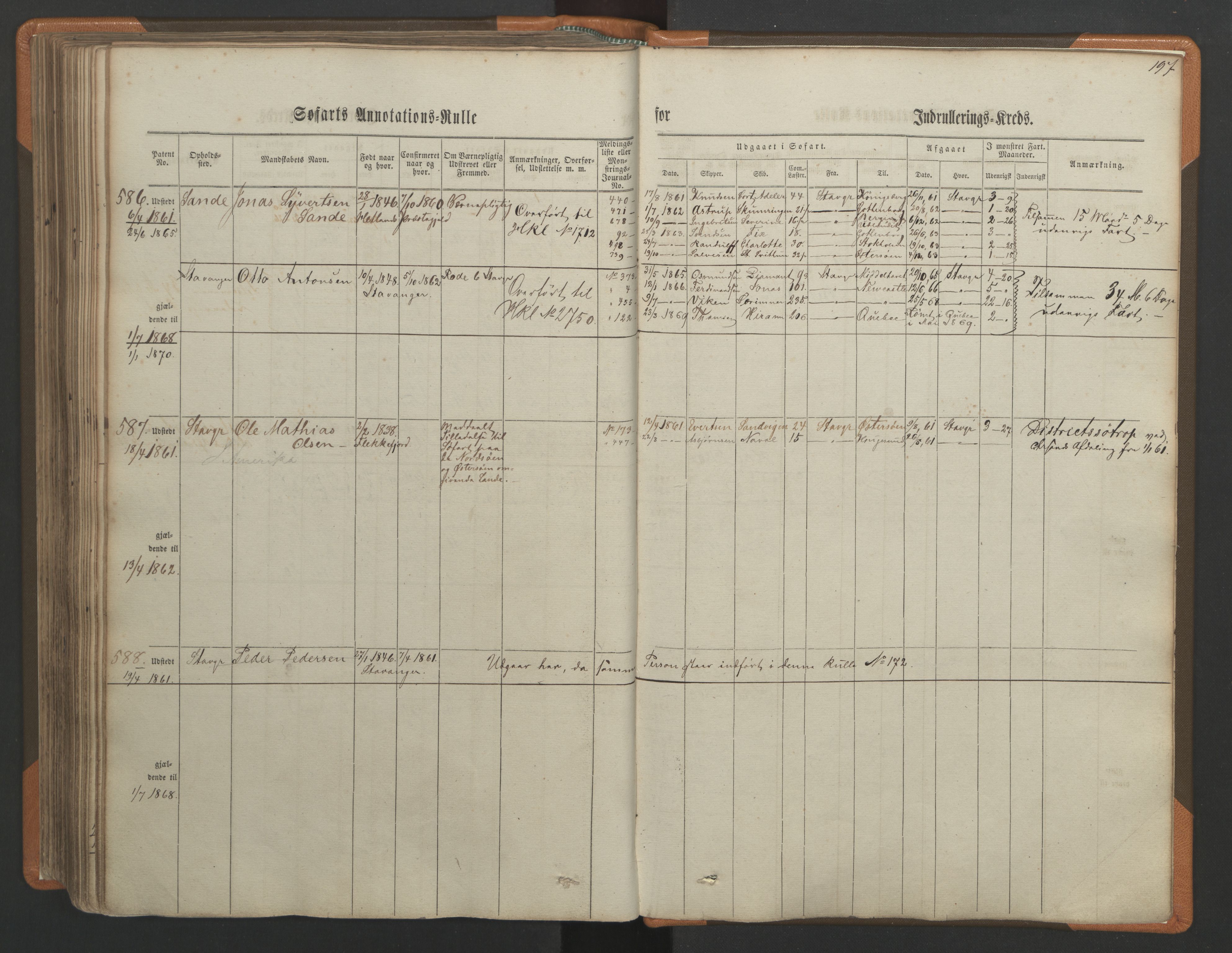 Stavanger sjømannskontor, AV/SAST-A-102006/F/Ff/L0001: Annotasjonsrulle, patentnr. 1-597 (del 1), 1860-1864, p. 207