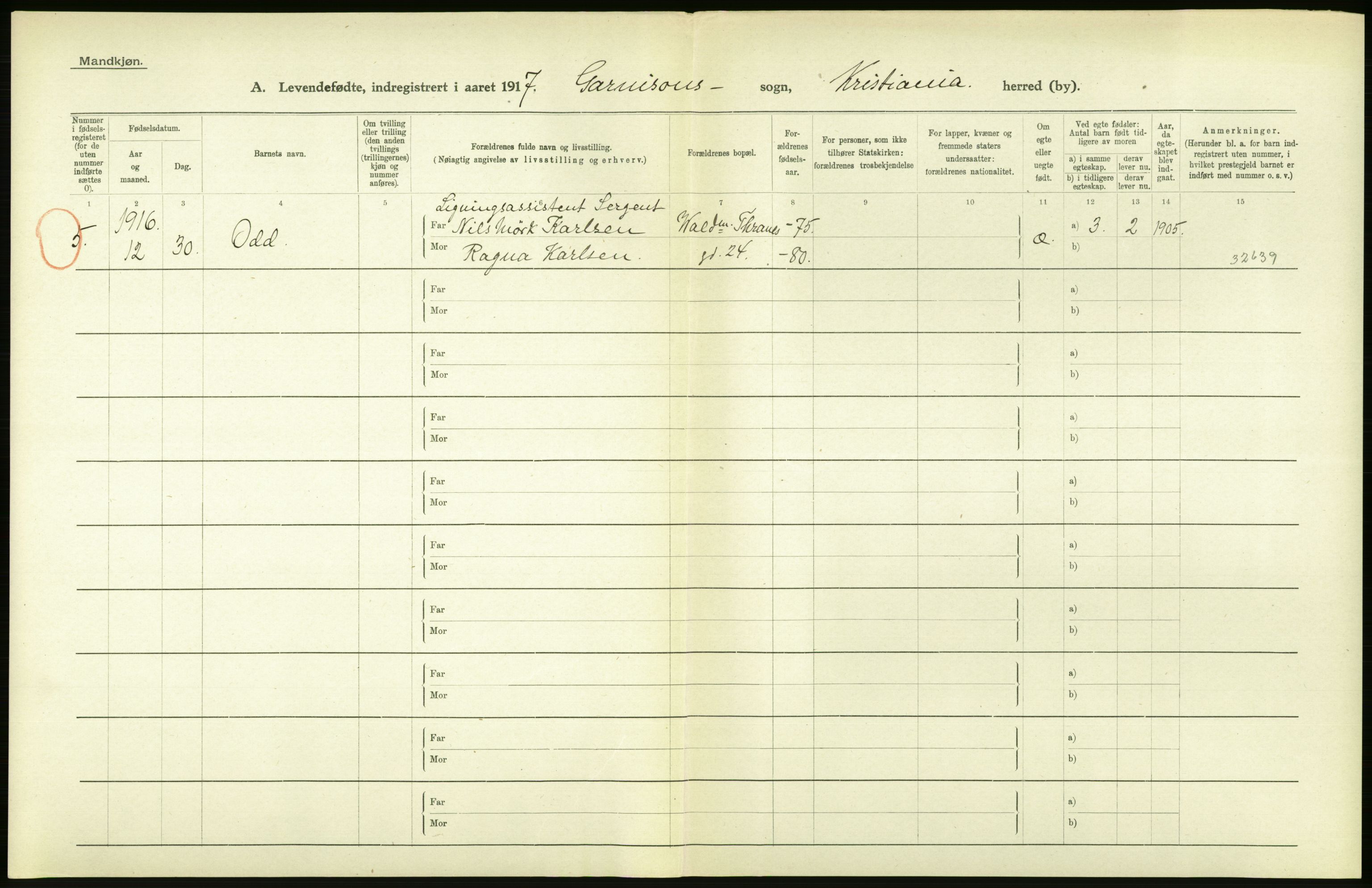 Statistisk sentralbyrå, Sosiodemografiske emner, Befolkning, RA/S-2228/D/Df/Dfb/Dfbg/L0007: Kristiania: Levendefødte menn og kvinner., 1917, p. 52