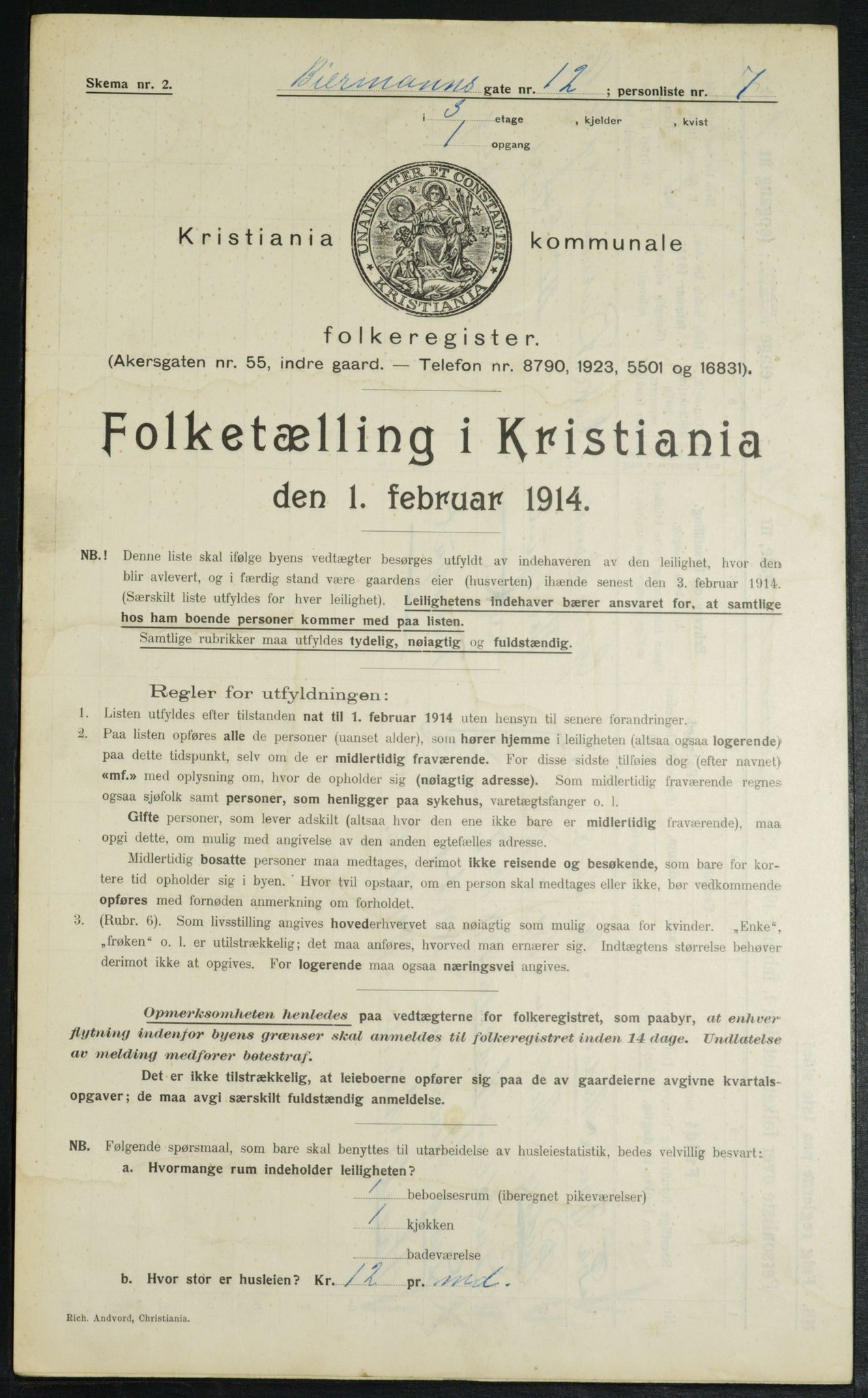 OBA, Municipal Census 1914 for Kristiania, 1914, p. 4898