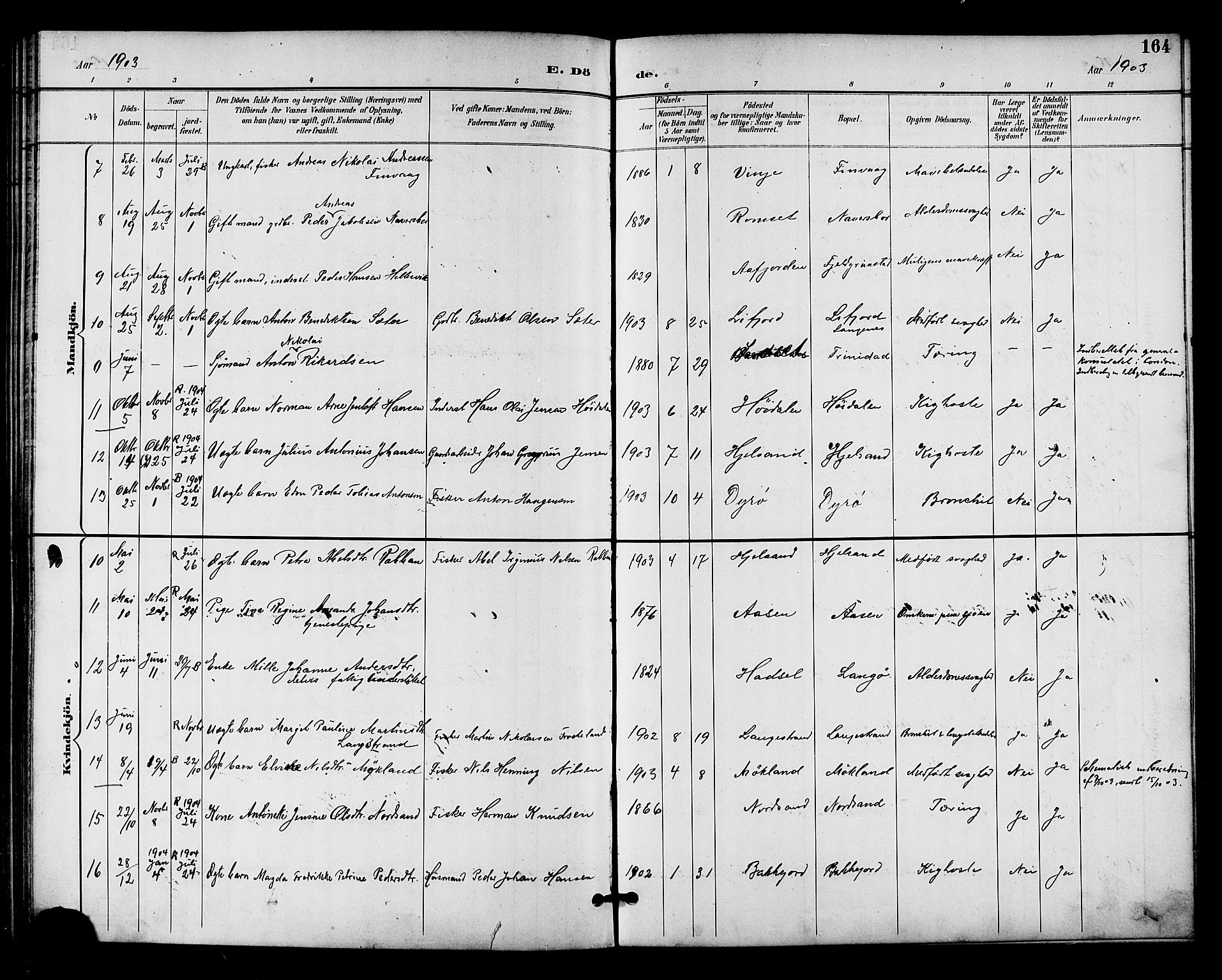 Ministerialprotokoller, klokkerbøker og fødselsregistre - Nordland, AV/SAT-A-1459/893/L1338: Parish register (official) no. 893A10, 1894-1903, p. 164