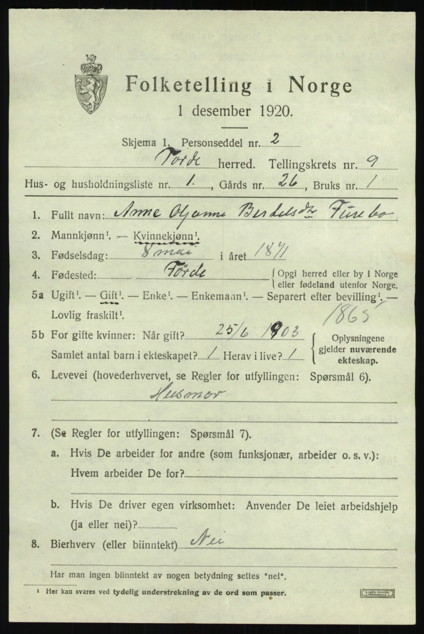 SAB, 1920 census for Førde, 1920, p. 3372