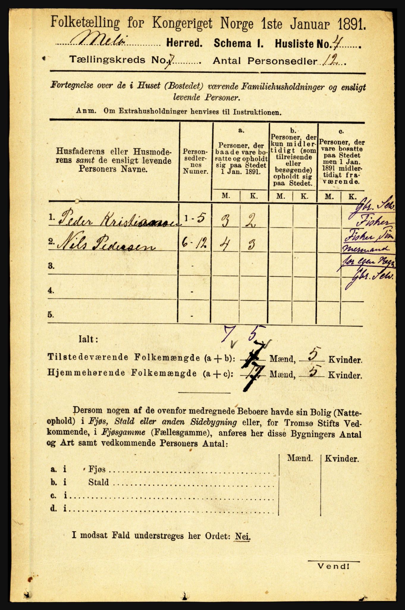 RA, 1891 census for 1837 Meløy, 1891, p. 2801