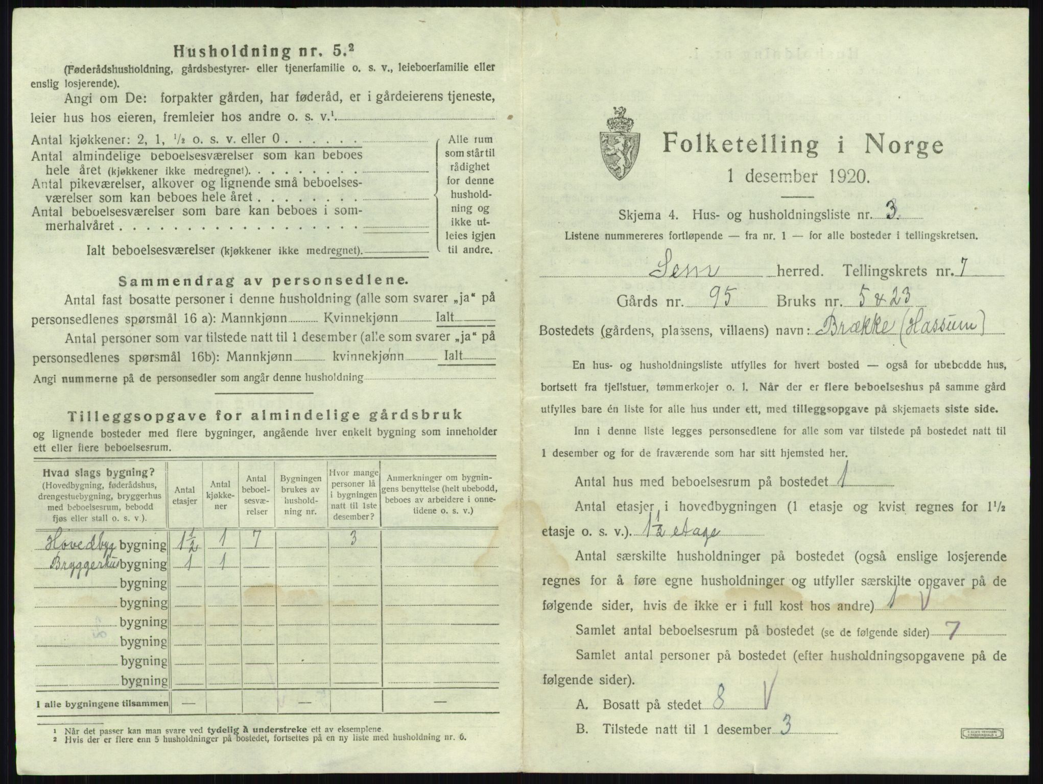 SAKO, 1920 census for Sem, 1920, p. 1458