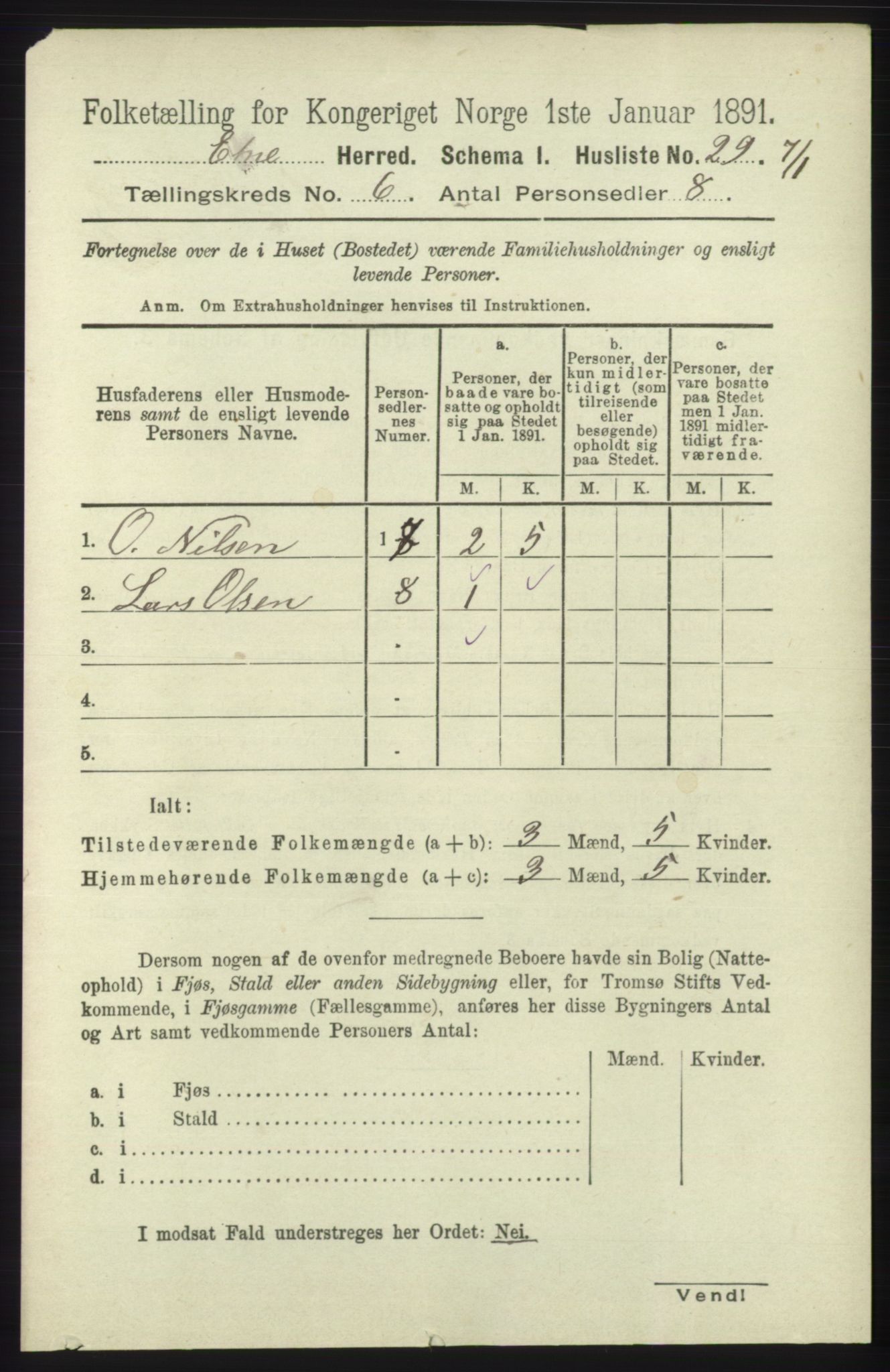 RA, 1891 census for 1211 Etne, 1891, p. 1210