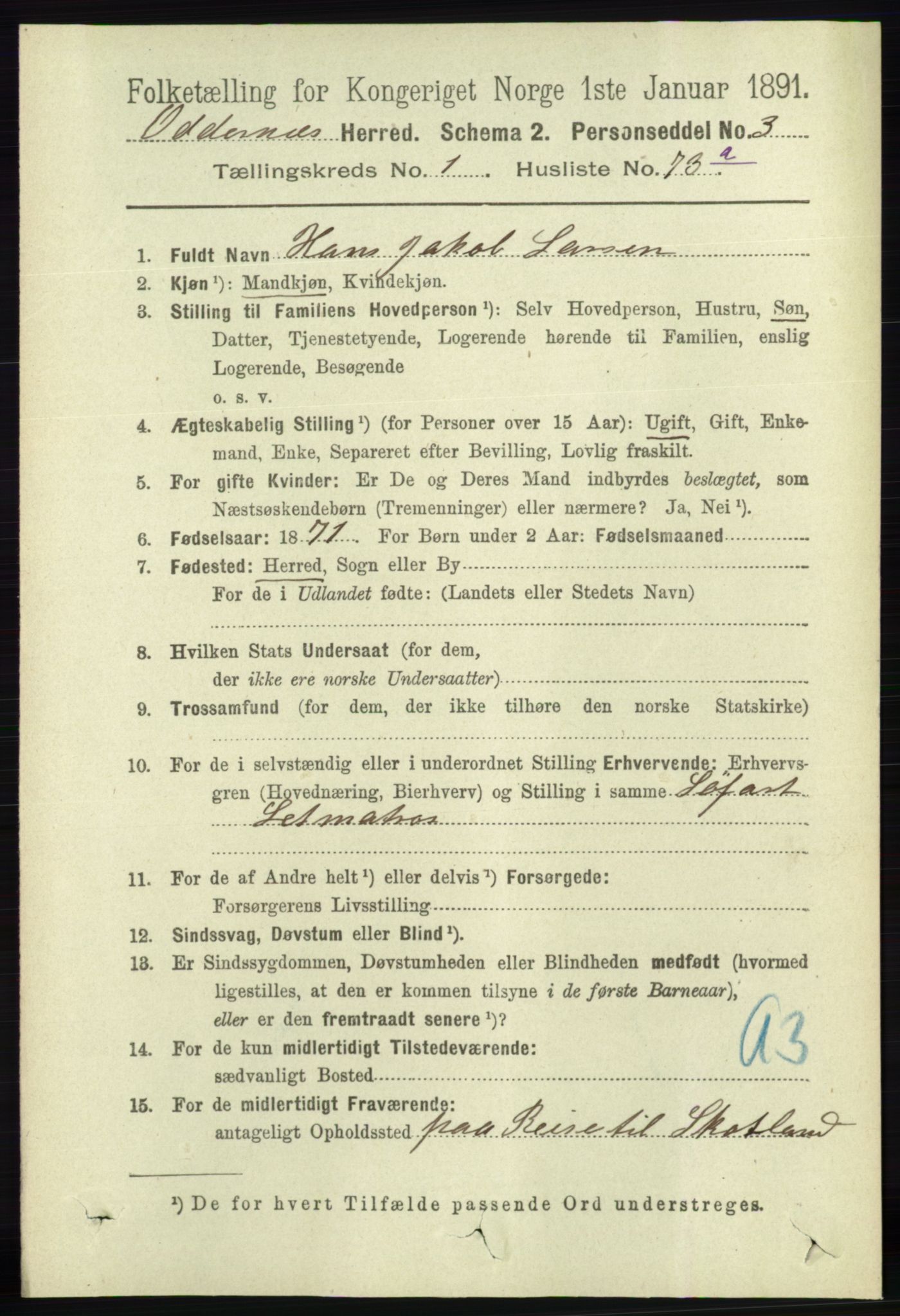 RA, 1891 census for 1012 Oddernes, 1891, p. 514