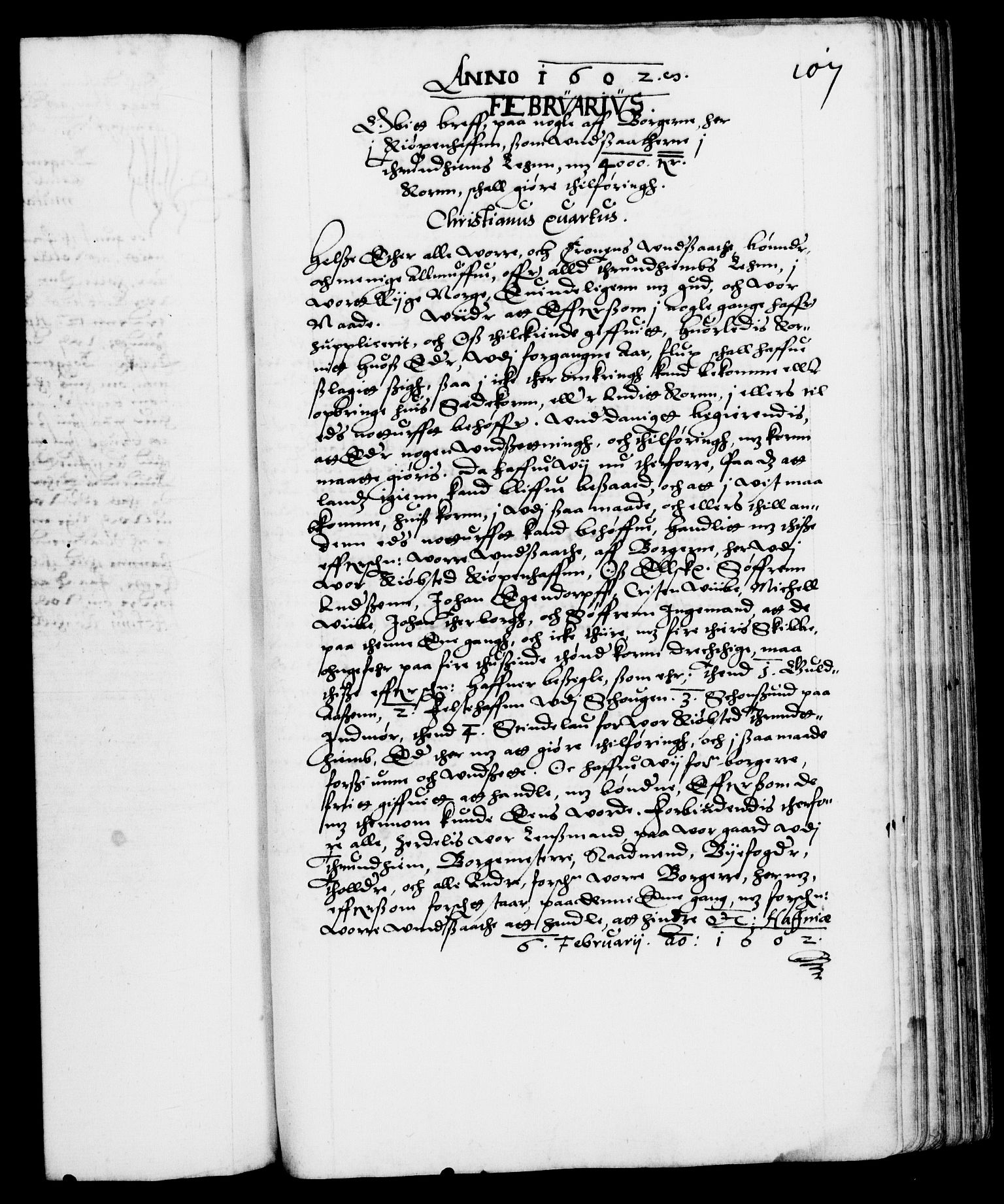 Danske Kanselli 1572-1799, AV/RA-EA-3023/F/Fc/Fca/Fcab/L0003: Norske tegnelser (mikrofilm), 1596-1616, p. 107a