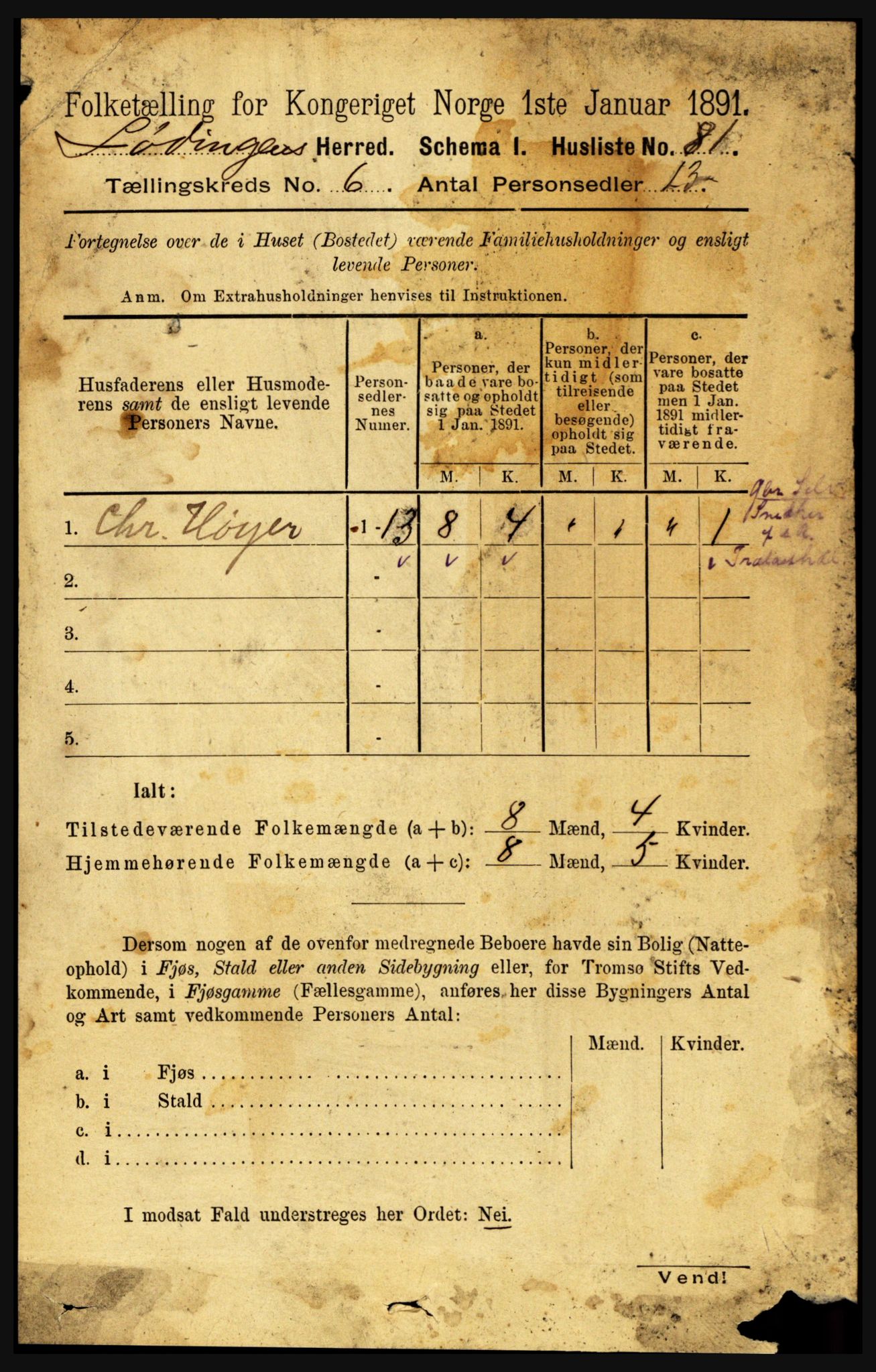 RA, 1891 census for 1851 Lødingen, 1891, p. 2753