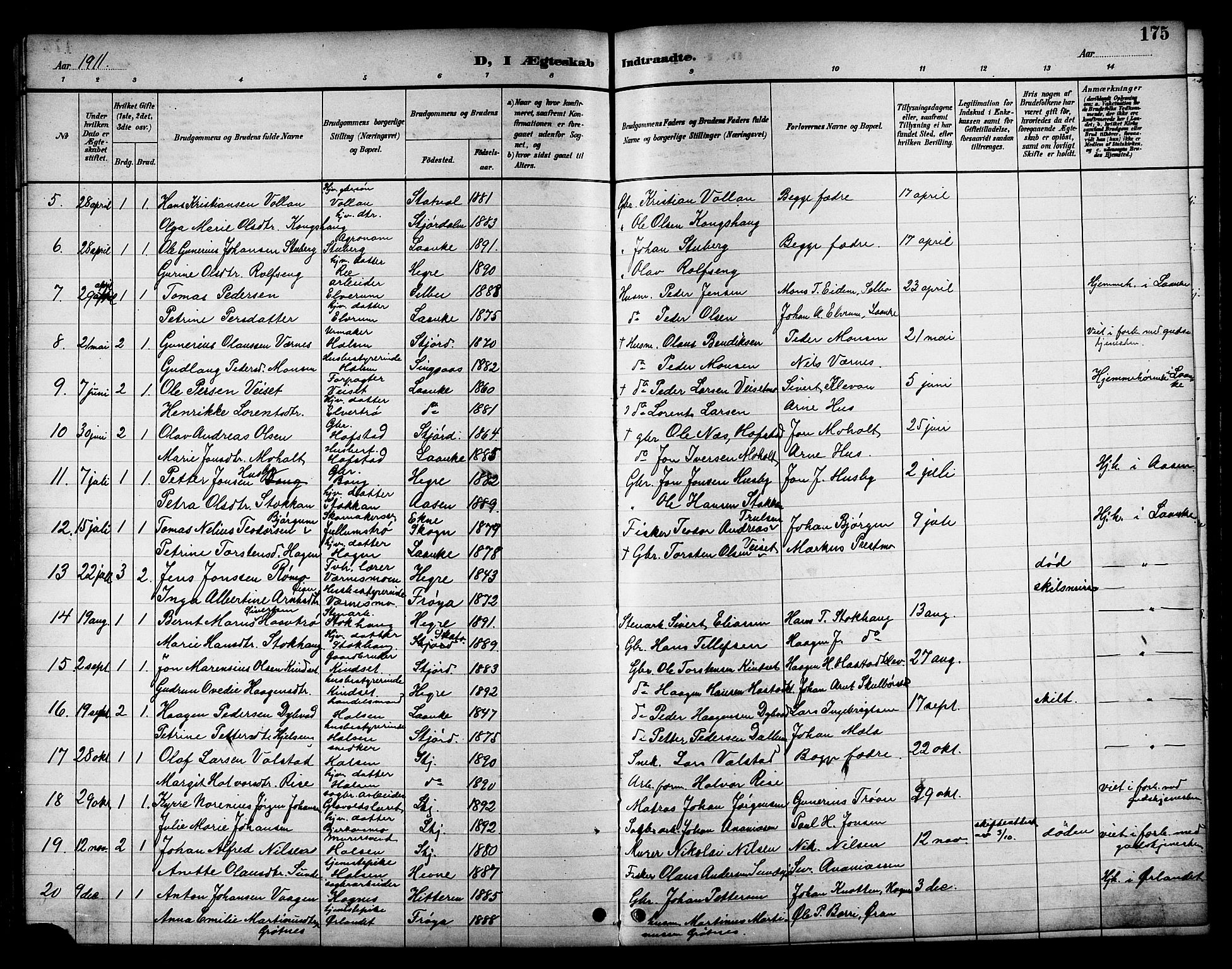Ministerialprotokoller, klokkerbøker og fødselsregistre - Nord-Trøndelag, SAT/A-1458/709/L0087: Parish register (copy) no. 709C01, 1892-1913, p. 175