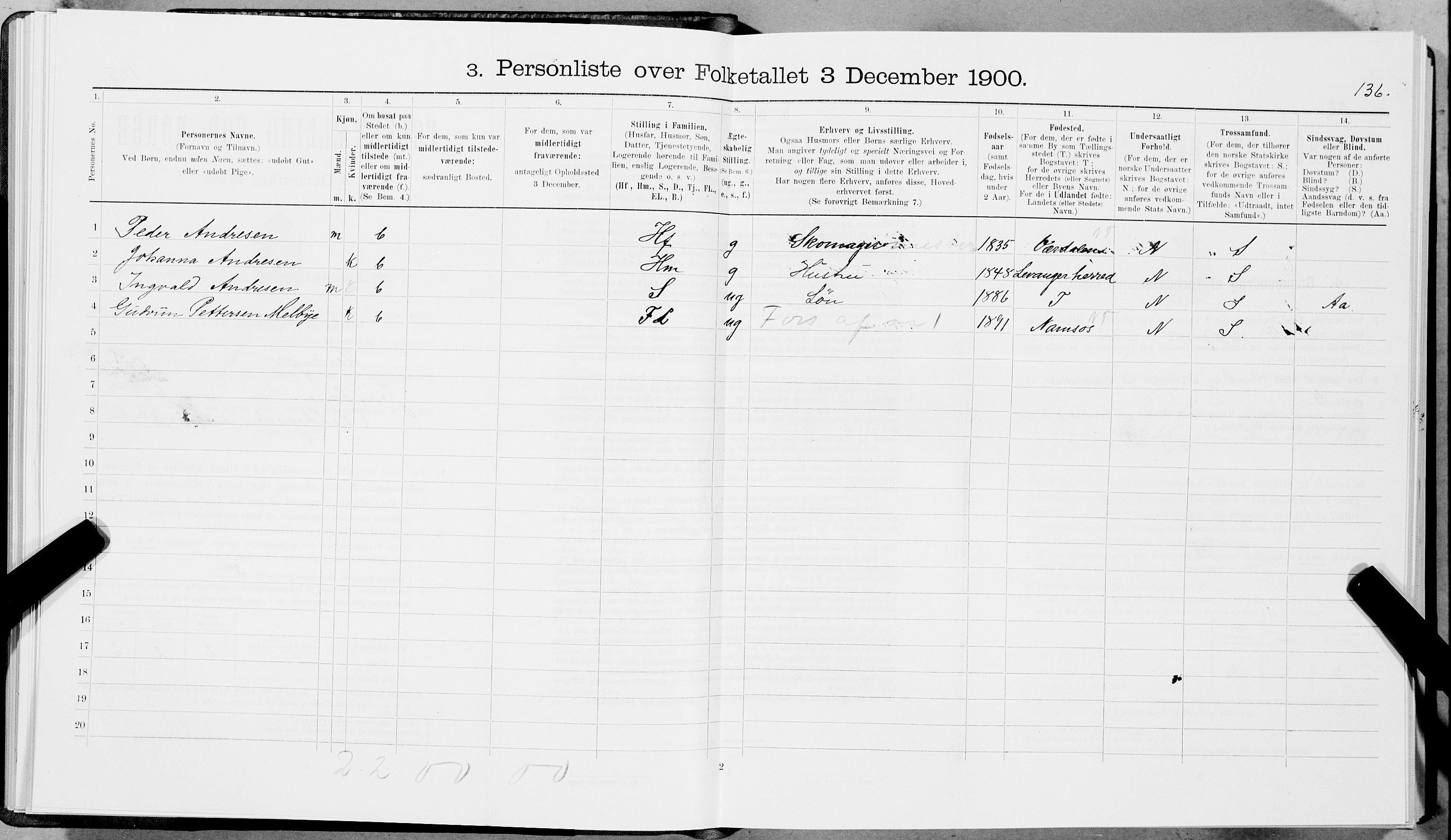 SAT, 1900 census for Levanger, 1900, p. 145