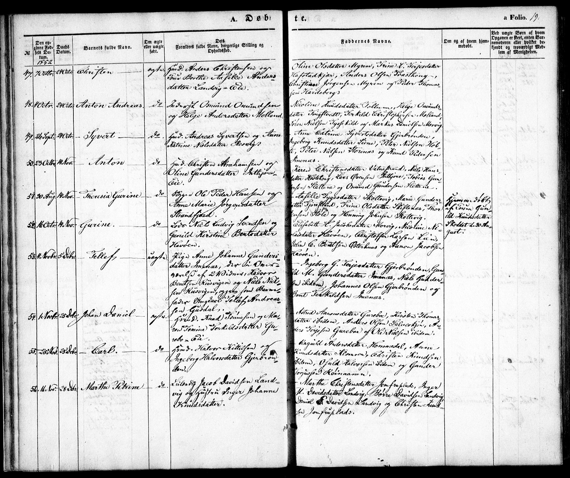 Hommedal sokneprestkontor, AV/SAK-1111-0023/F/Fa/Fab/L0004: Parish register (official) no. A 4, 1848-1860, p. 19