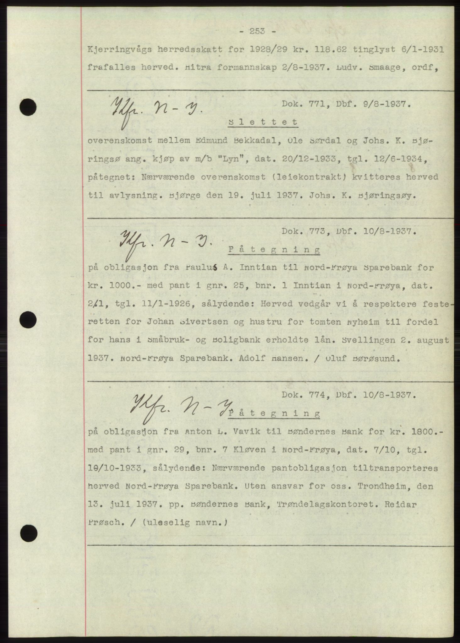 Hitra sorenskriveri, AV/SAT-A-0018/2/2C/2Ca: Mortgage book no. C1, 1936-1945, Diary no: : 771/1937