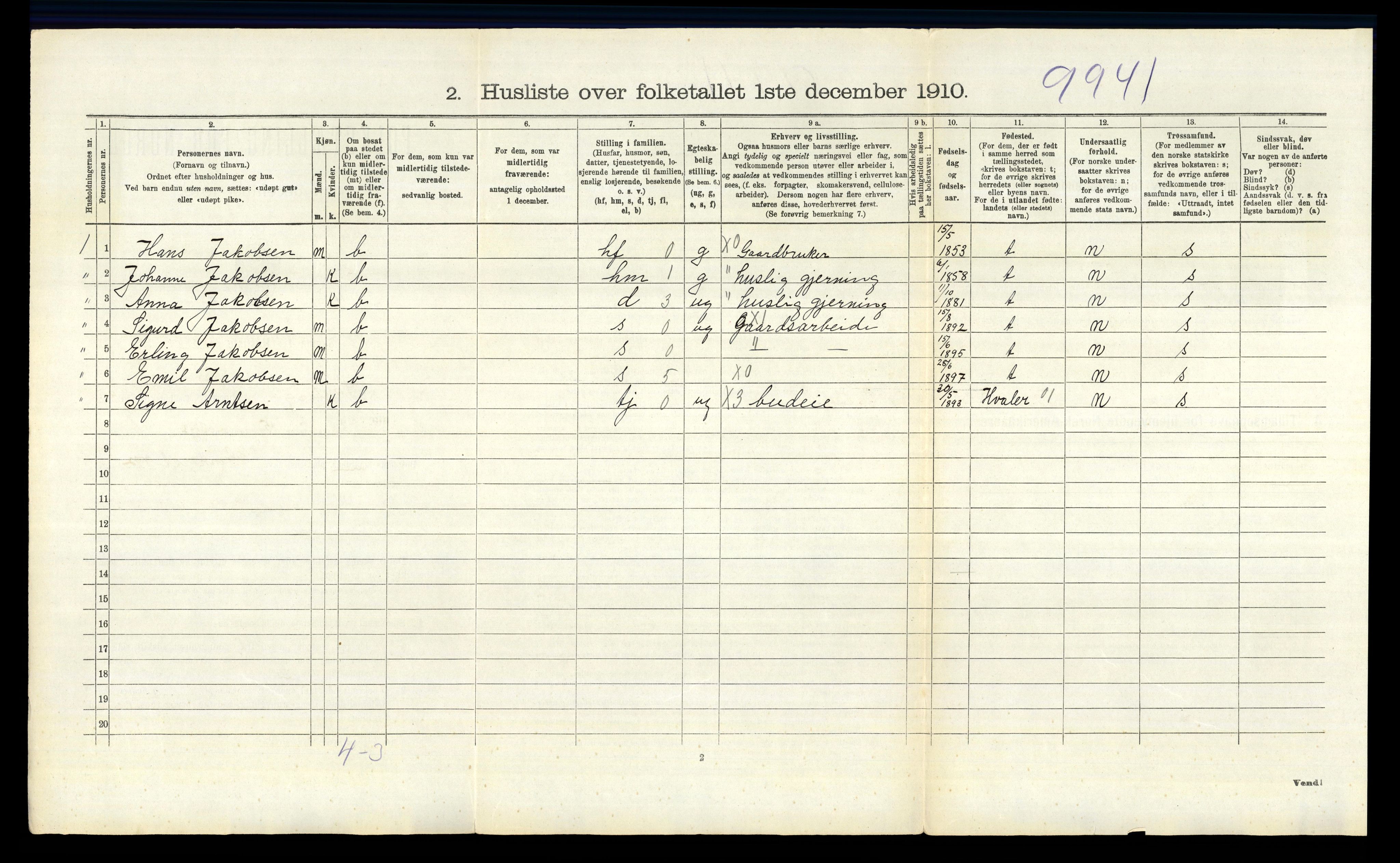 RA, 1910 census for Skjeberg, 1910, p. 1397