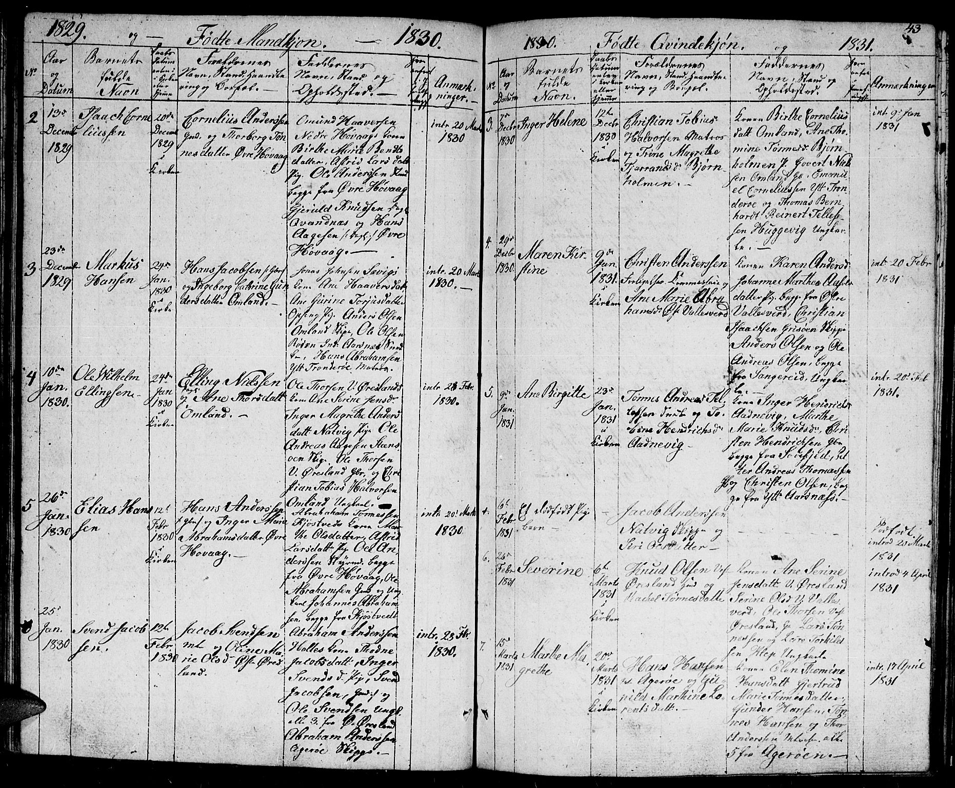 Høvåg sokneprestkontor, SAK/1111-0025/F/Fb/L0001: Parish register (copy) no. B 1, 1817-1846, p. 43