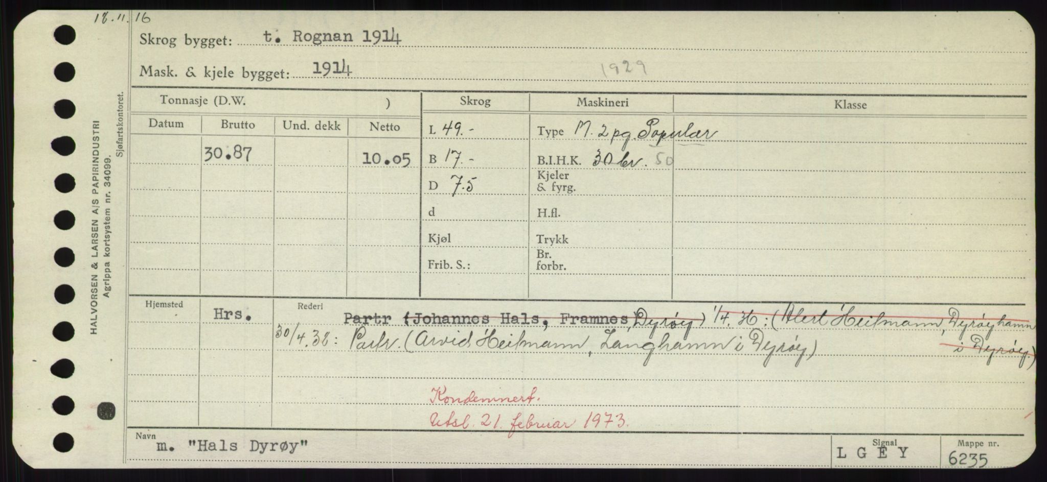 Sjøfartsdirektoratet med forløpere, Skipsmålingen, RA/S-1627/H/Hd/L0014: Fartøy, H-Havl, p. 139