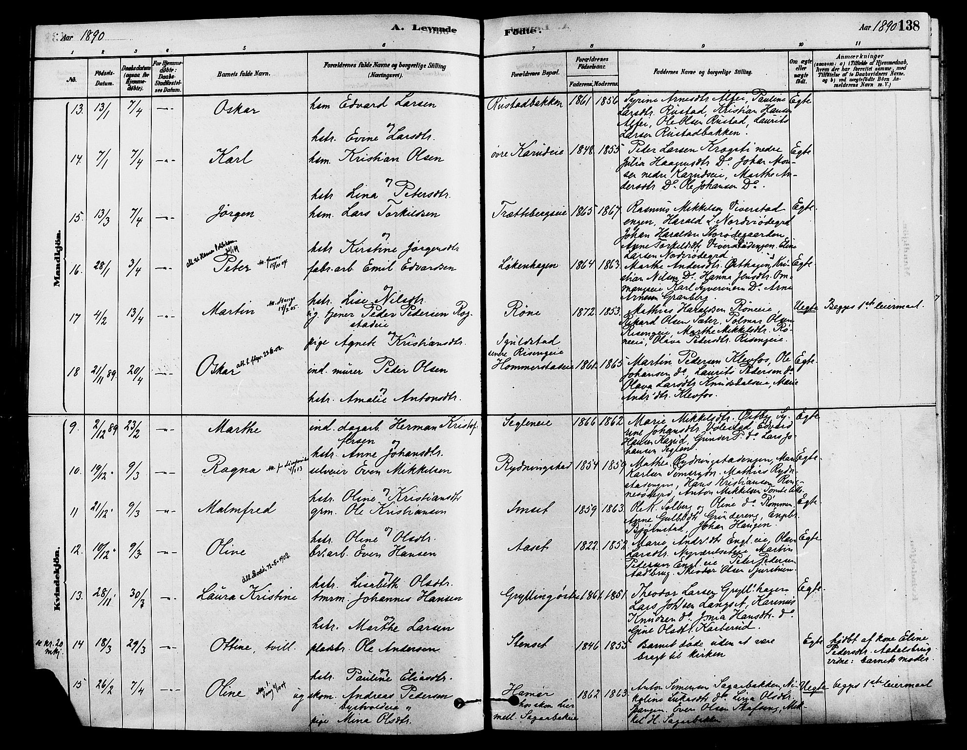 Løten prestekontor, SAH/PREST-022/K/Ka/L0009: Parish register (official) no. 9, 1878-1891, p. 138