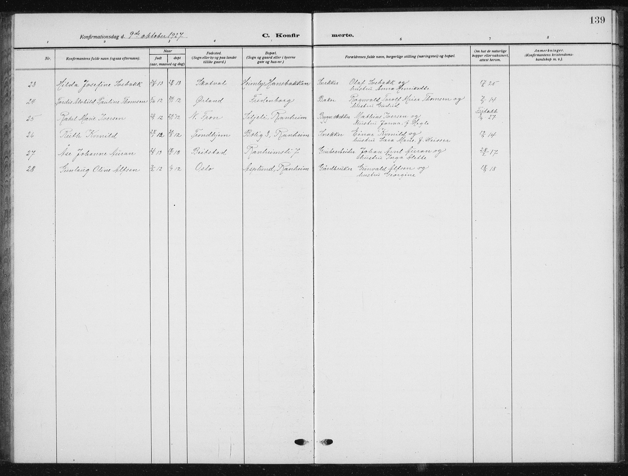 Ministerialprotokoller, klokkerbøker og fødselsregistre - Sør-Trøndelag, SAT/A-1456/615/L0401: Parish register (copy) no. 615C02, 1922-1941, p. 139