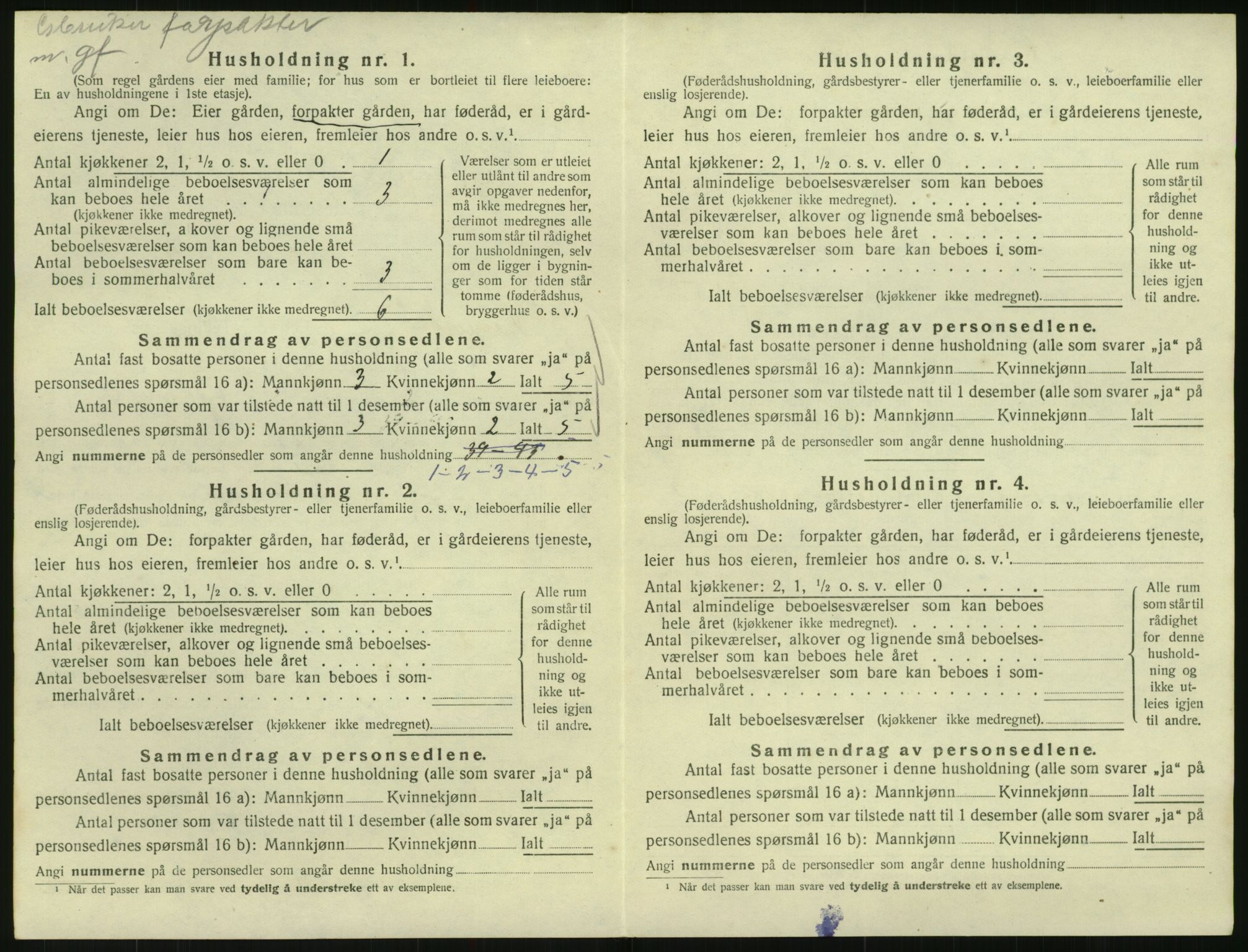 SAK, 1920 census for Vegusdal, 1920, p. 292