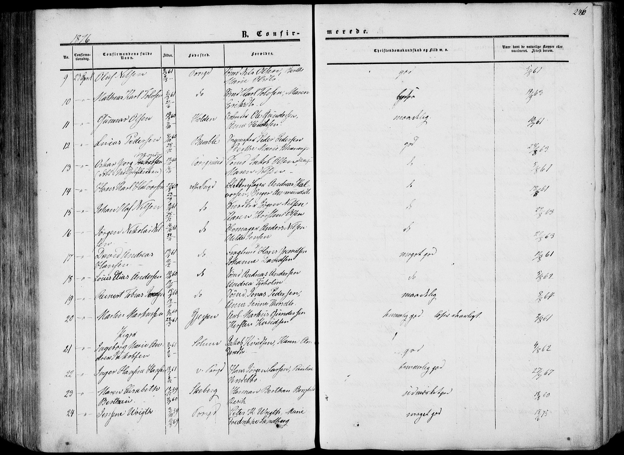 Porsgrunn kirkebøker , AV/SAKO-A-104/F/Fa/L0007: Parish register (official) no. 7, 1858-1877, p. 246