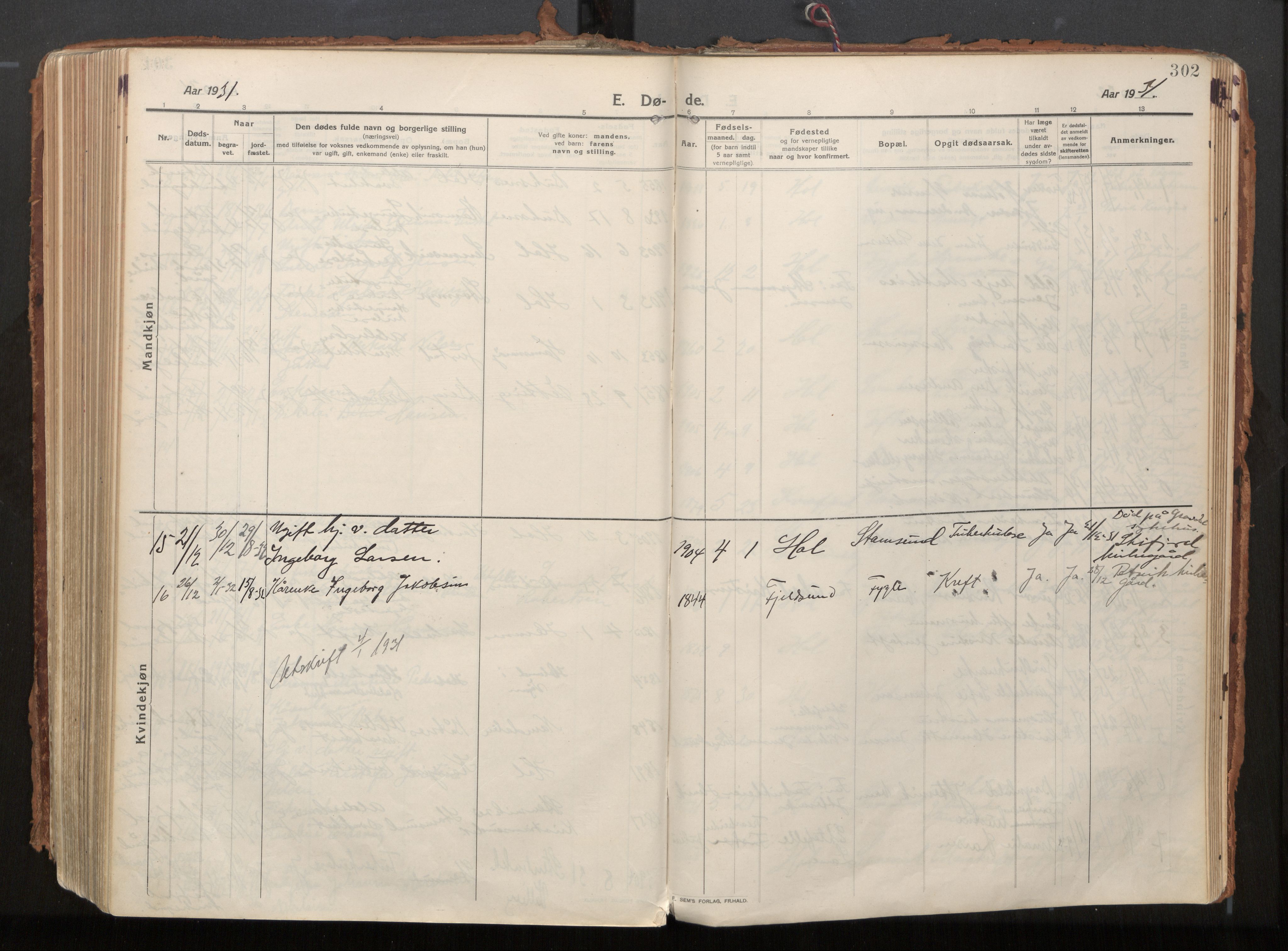 Ministerialprotokoller, klokkerbøker og fødselsregistre - Nordland, SAT/A-1459/882/L1181: Parish register (official) no. 882A03, 1913-1937, p. 302