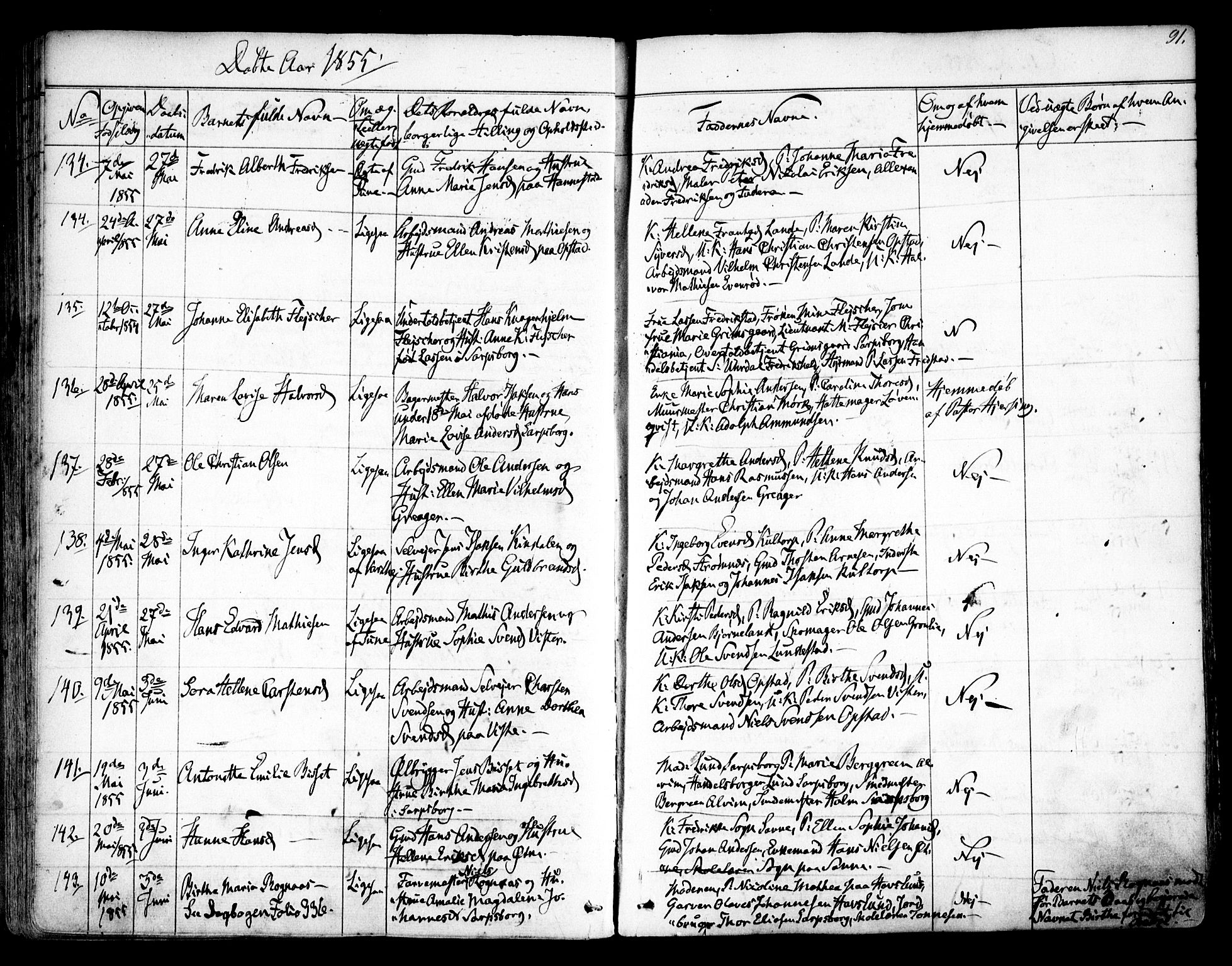 Tune prestekontor Kirkebøker, AV/SAO-A-2007/F/Fa/L0011: Parish register (official) no. 11, 1852-1856, p. 91
