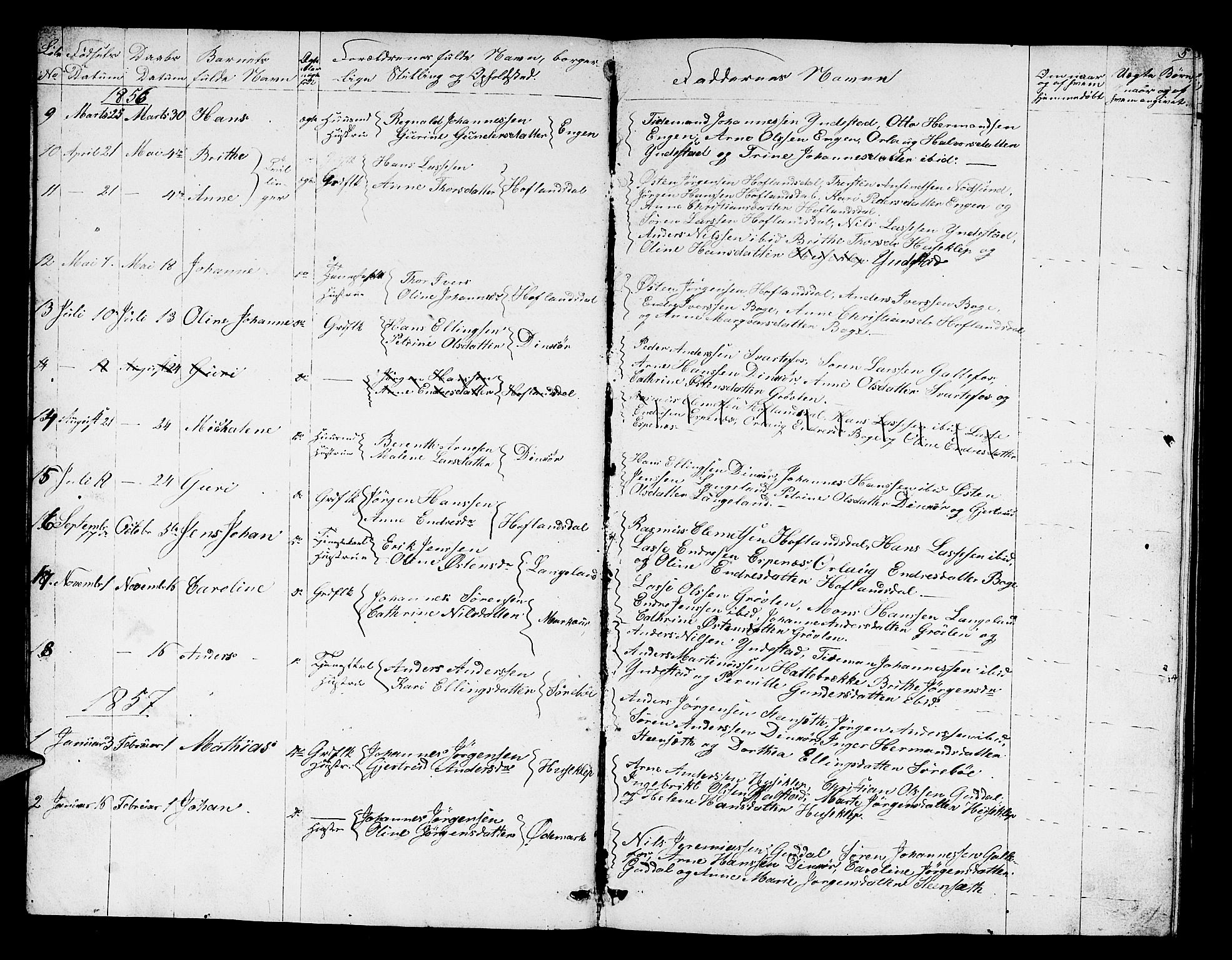 Fjaler sokneprestembete, SAB/A-79801/H/Hab/Habd/L0001: Parish register (copy) no. D 1, 1854-1891, p. 5