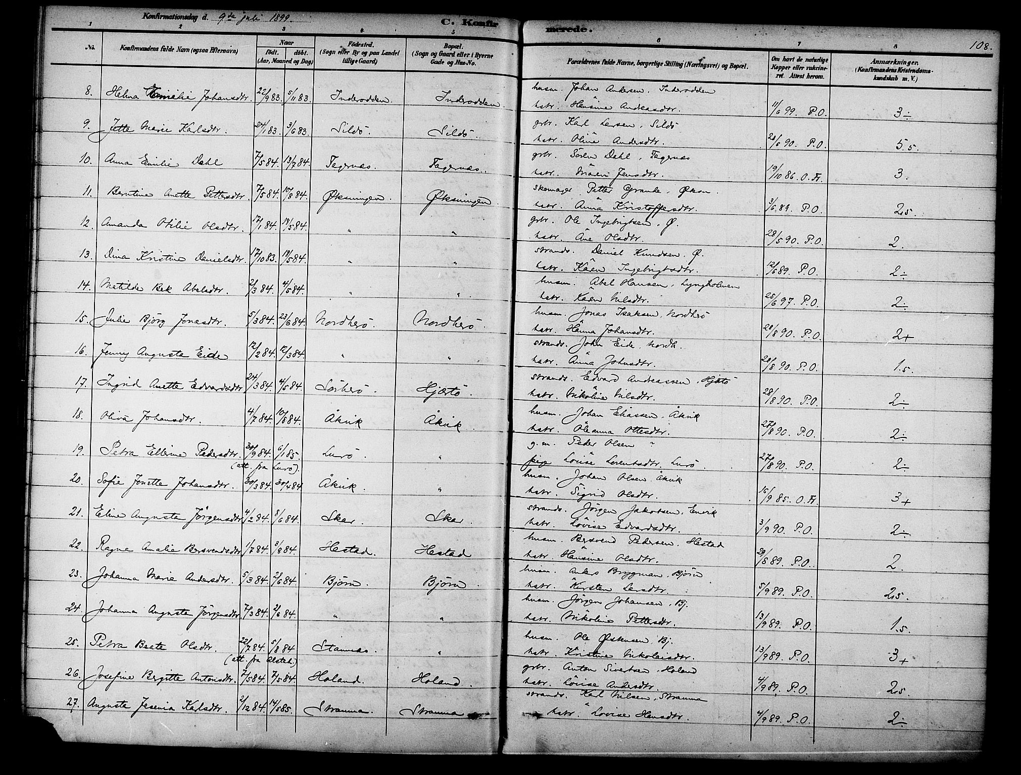 Ministerialprotokoller, klokkerbøker og fødselsregistre - Nordland, AV/SAT-A-1459/834/L0508: Parish register (official) no. 834A06, 1892-1901, p. 108