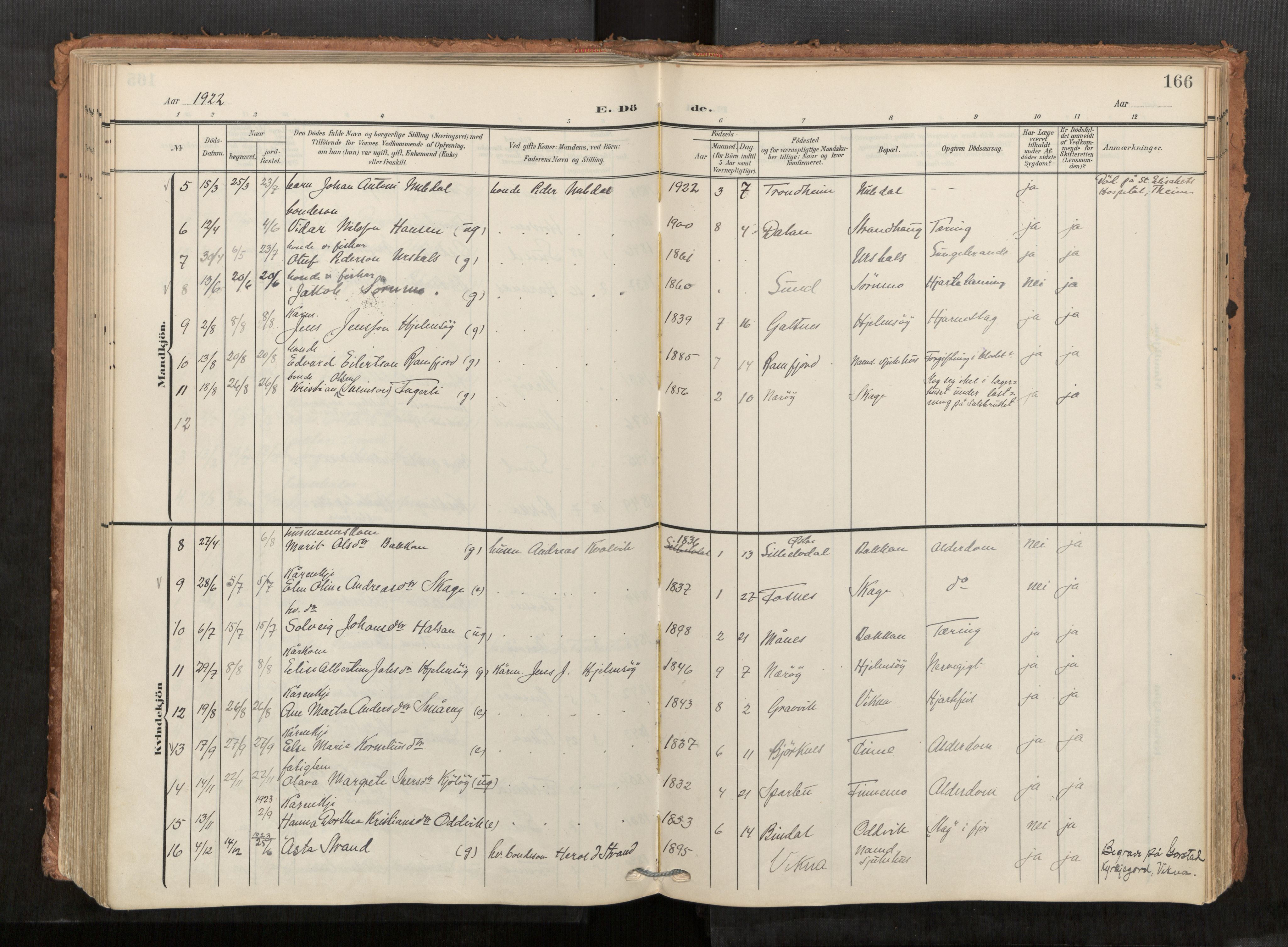 Kolvereid sokneprestkontor, SAT/A-1171/H/Ha/Haa/L0001: Parish register (official) no. 1, 1903-1922, p. 166