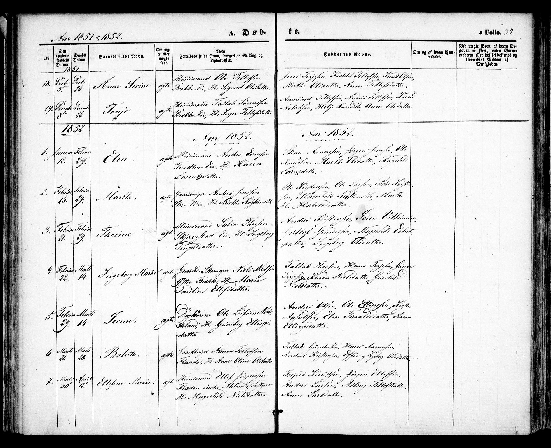 Austre Moland sokneprestkontor, AV/SAK-1111-0001/F/Fa/Faa/L0007: Parish register (official) no. A 7, 1847-1857, p. 34