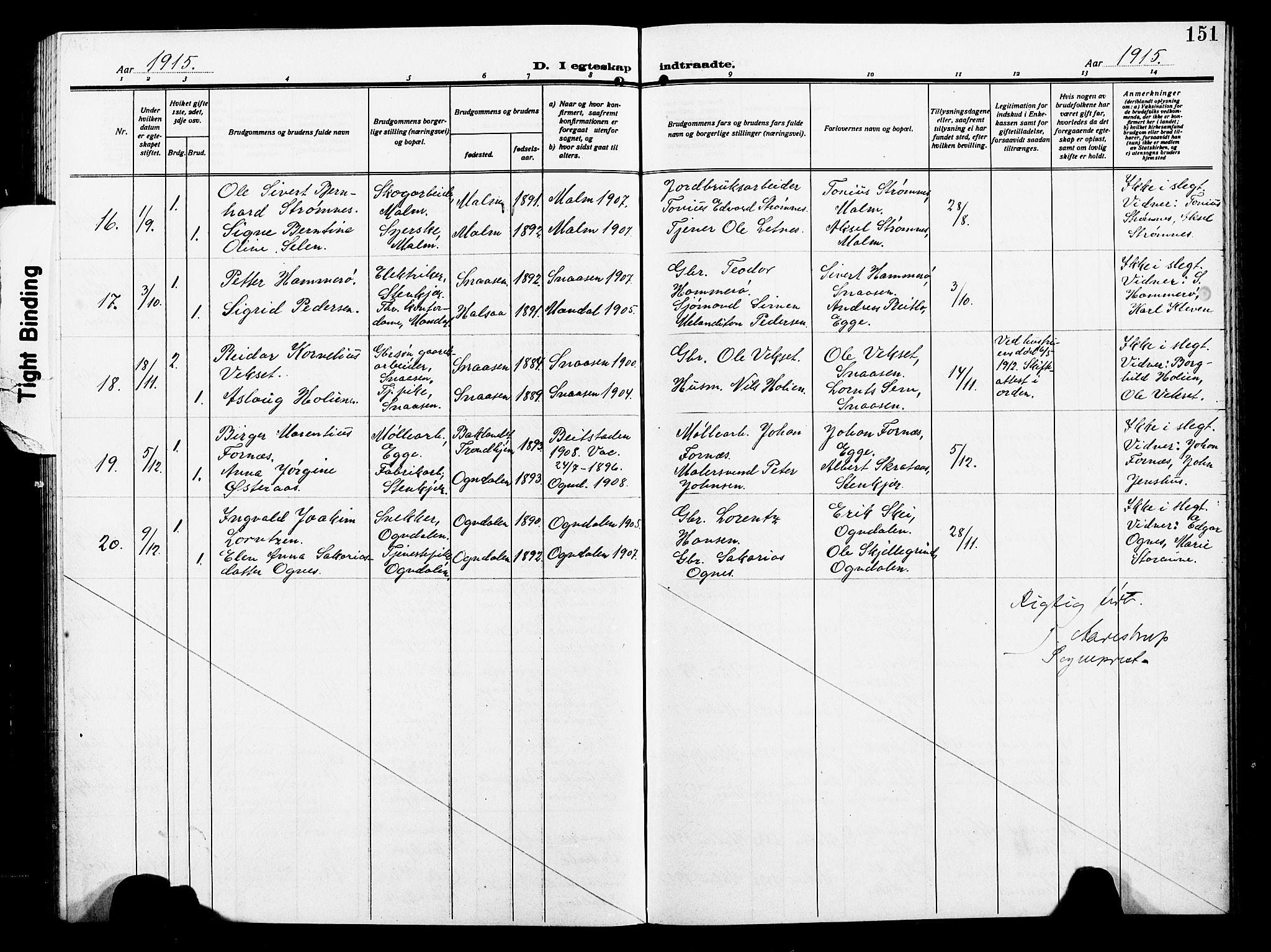 Ministerialprotokoller, klokkerbøker og fødselsregistre - Nord-Trøndelag, AV/SAT-A-1458/739/L0376: Parish register (copy) no. 739C04, 1908-1917, p. 151