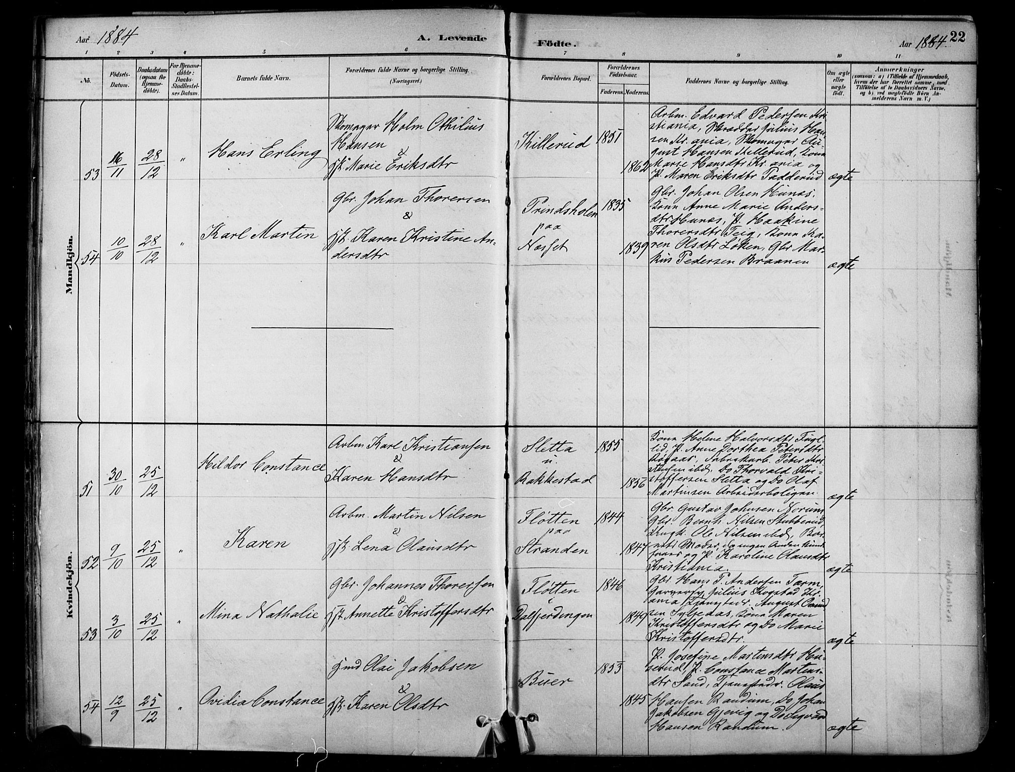 Enebakk prestekontor Kirkebøker, SAO/A-10171c/F/Fa/L0016: Parish register (official) no. I 16, 1883-1898, p. 22