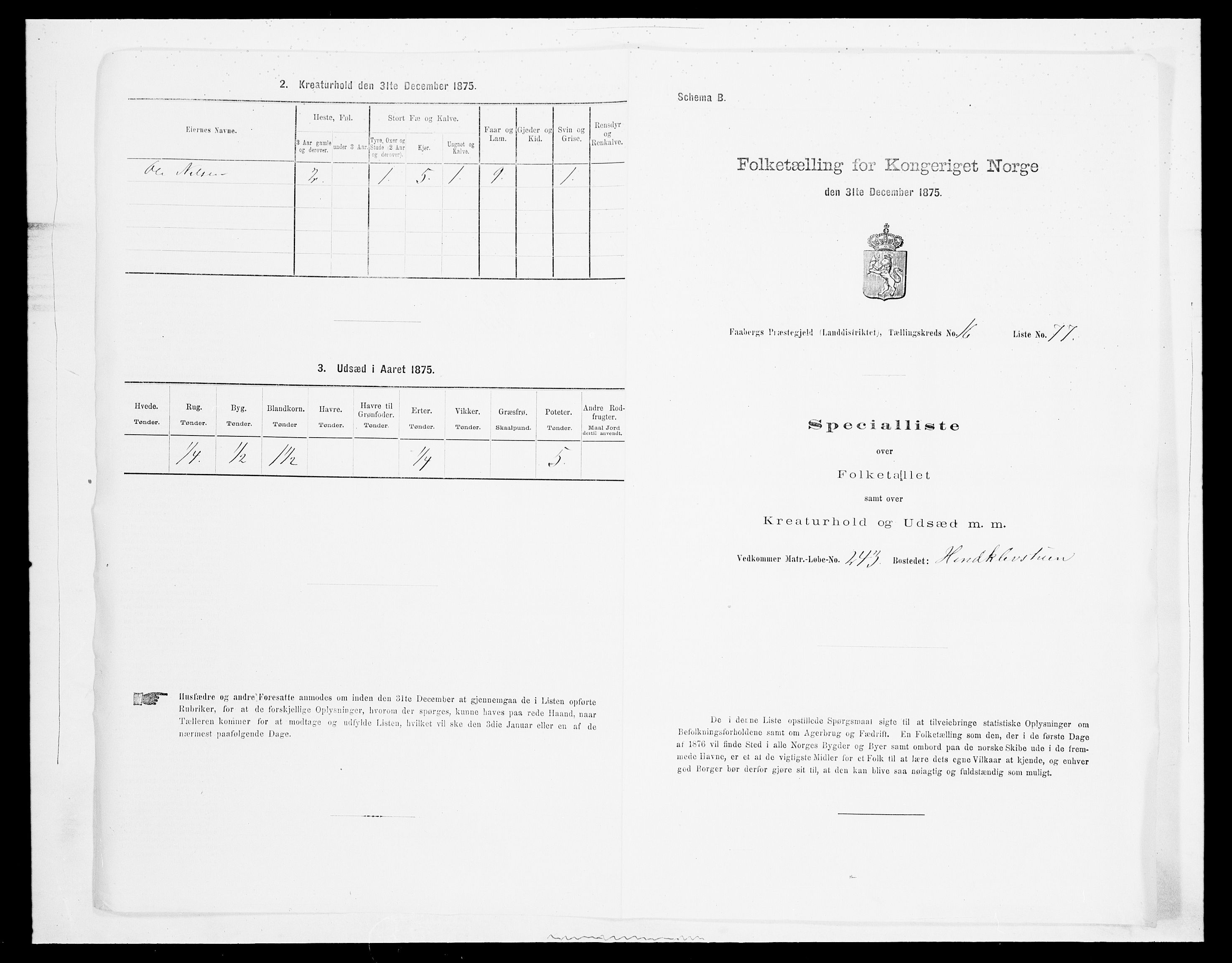 SAH, 1875 census for 0524L Fåberg/Fåberg og Lillehammer, 1875, p. 2069
