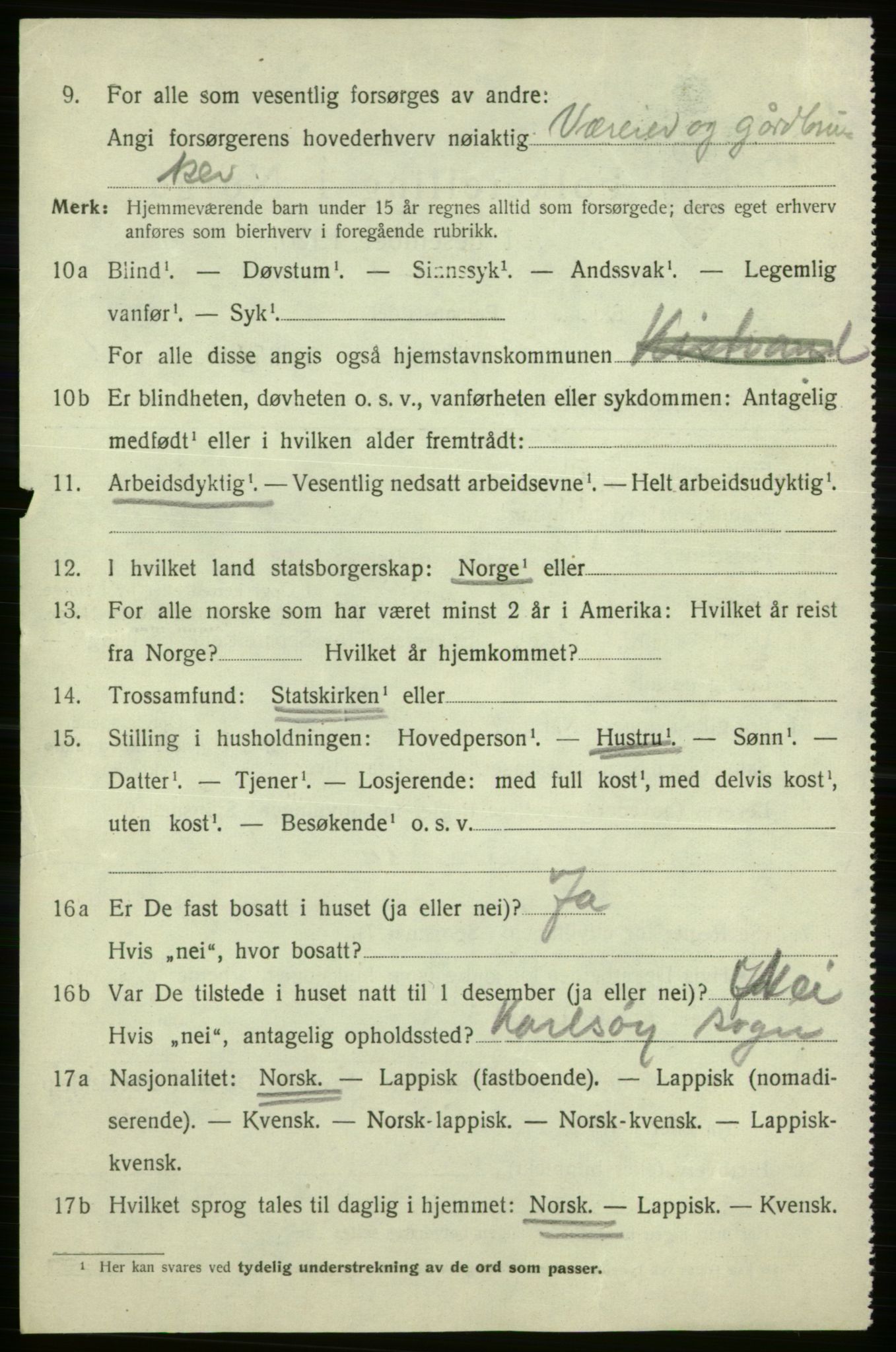 SATØ, 1920 census for Kistrand, 1920, p. 4751