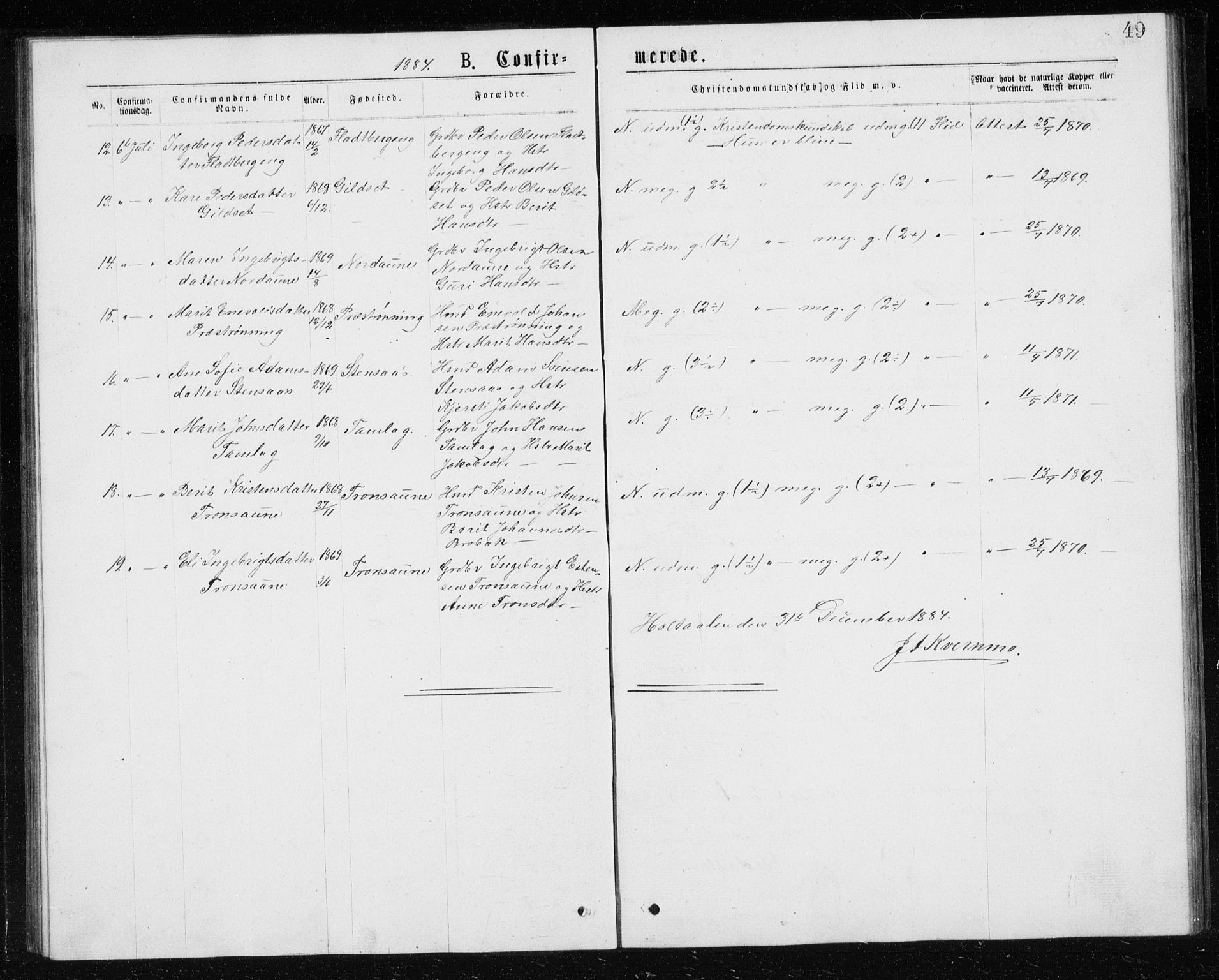 Ministerialprotokoller, klokkerbøker og fødselsregistre - Sør-Trøndelag, SAT/A-1456/685/L0977: Parish register (copy) no. 685C02, 1879-1890, p. 49