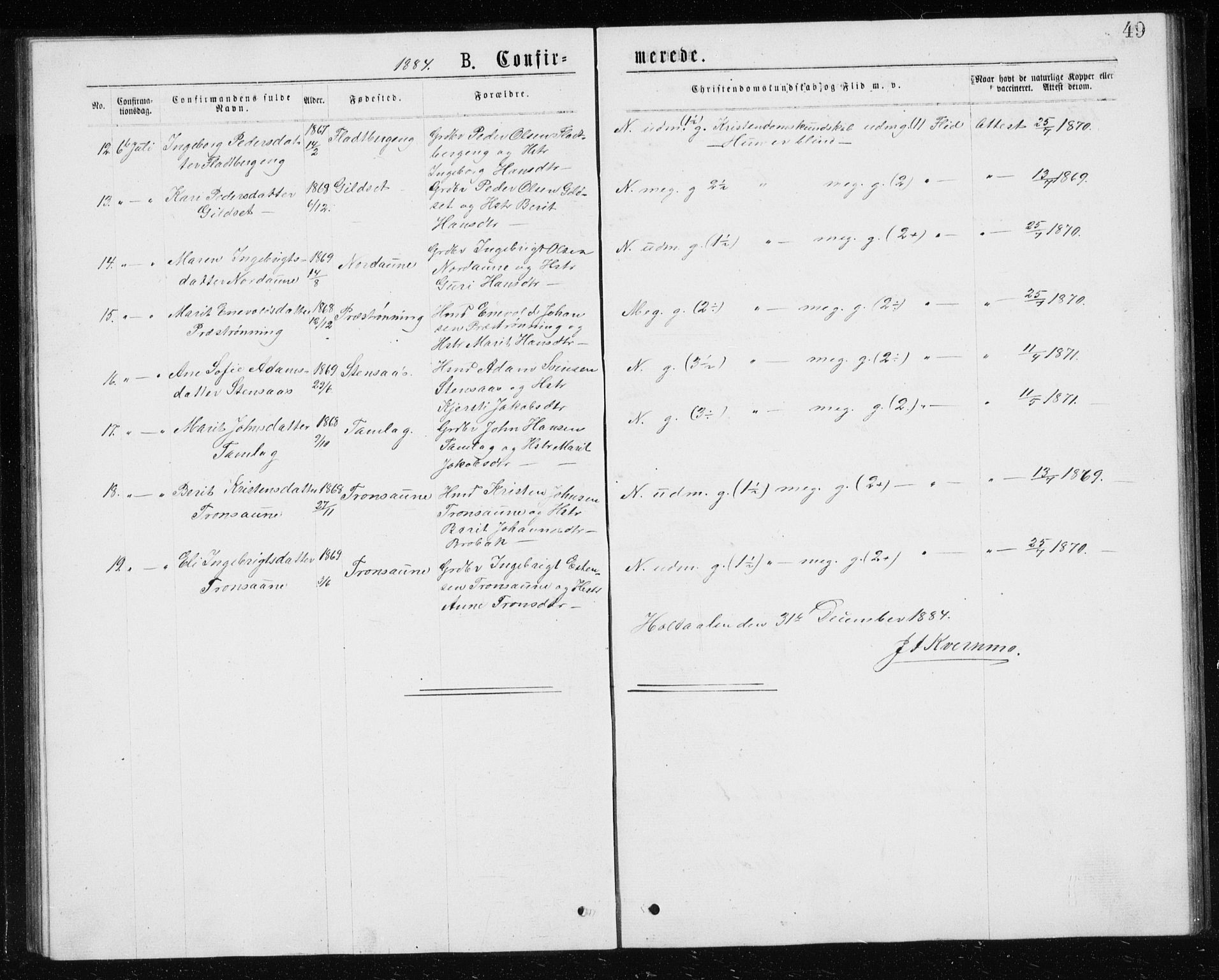 Ministerialprotokoller, klokkerbøker og fødselsregistre - Sør-Trøndelag, AV/SAT-A-1456/685/L0977: Parish register (copy) no. 685C02, 1879-1890, p. 49