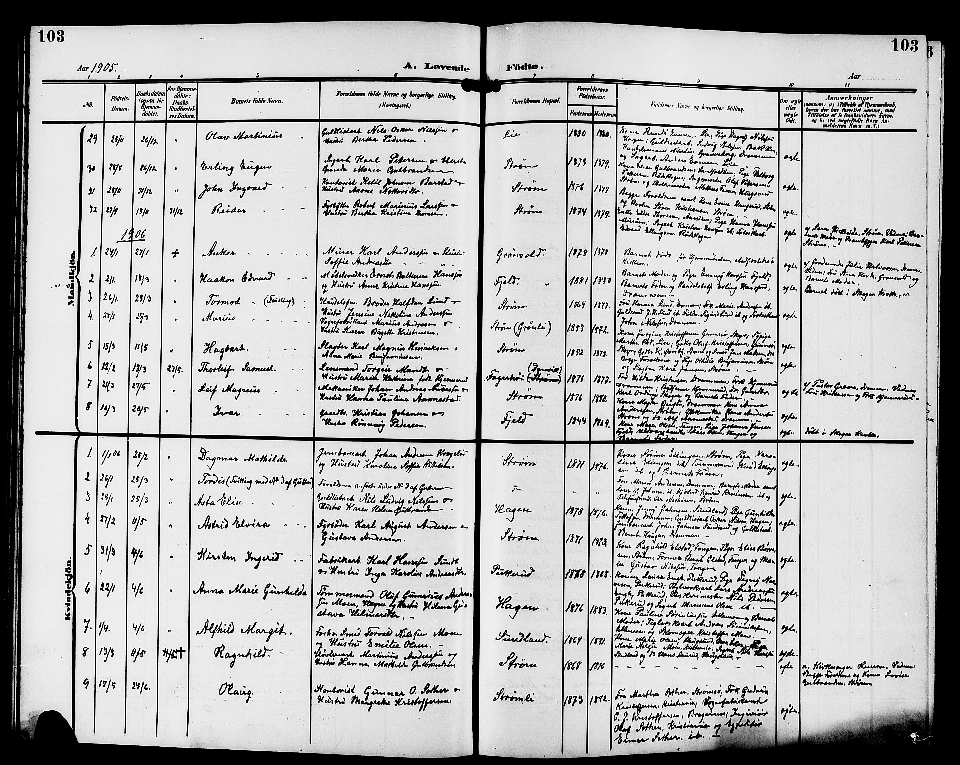 Strømsgodset kirkebøker, AV/SAKO-A-324/G/Ga/L0002: Parish register (copy) no. 2, 1885-1910, p. 103