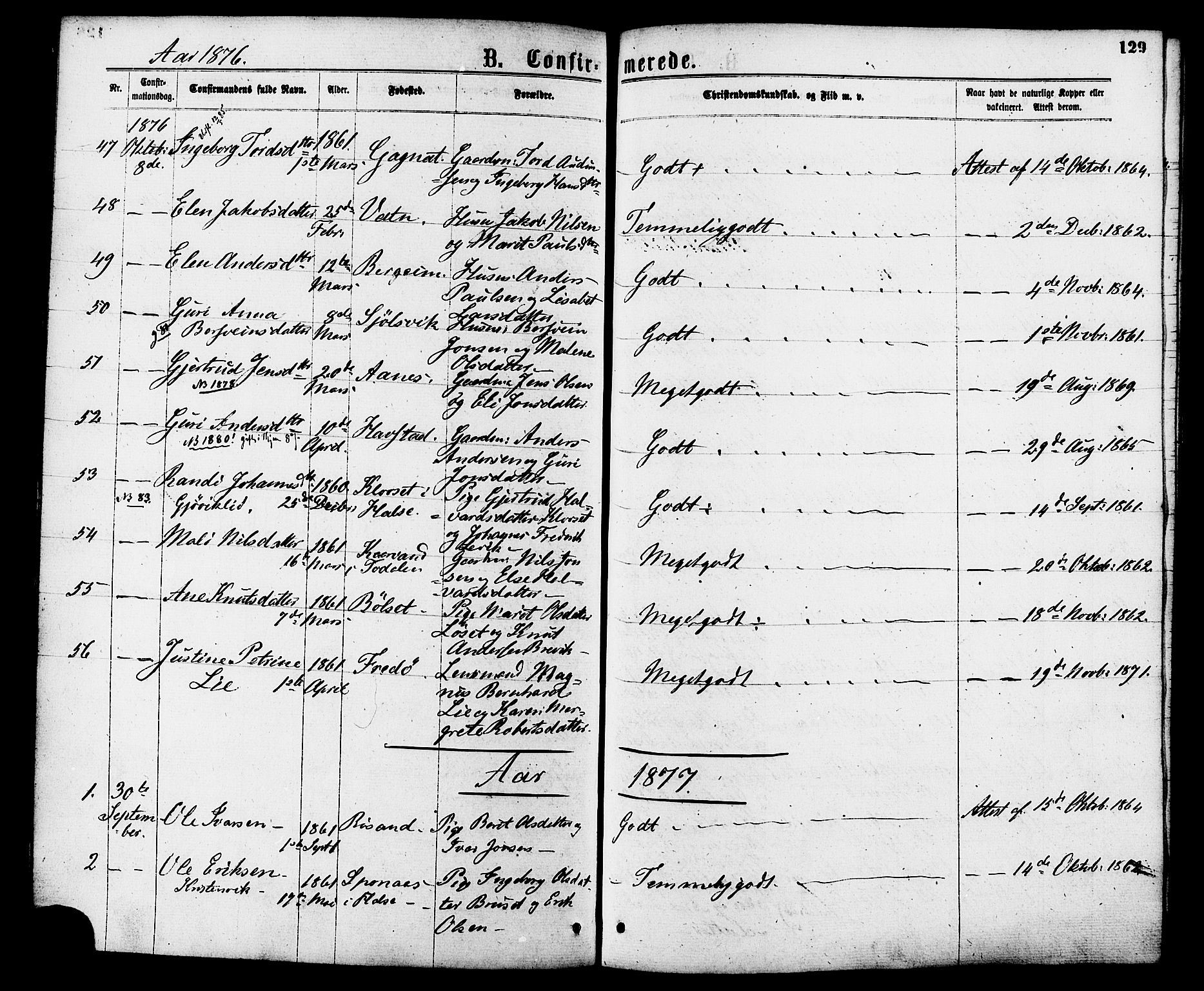 Ministerialprotokoller, klokkerbøker og fødselsregistre - Møre og Romsdal, SAT/A-1454/586/L0986: Parish register (official) no. 586A12, 1867-1878, p. 129