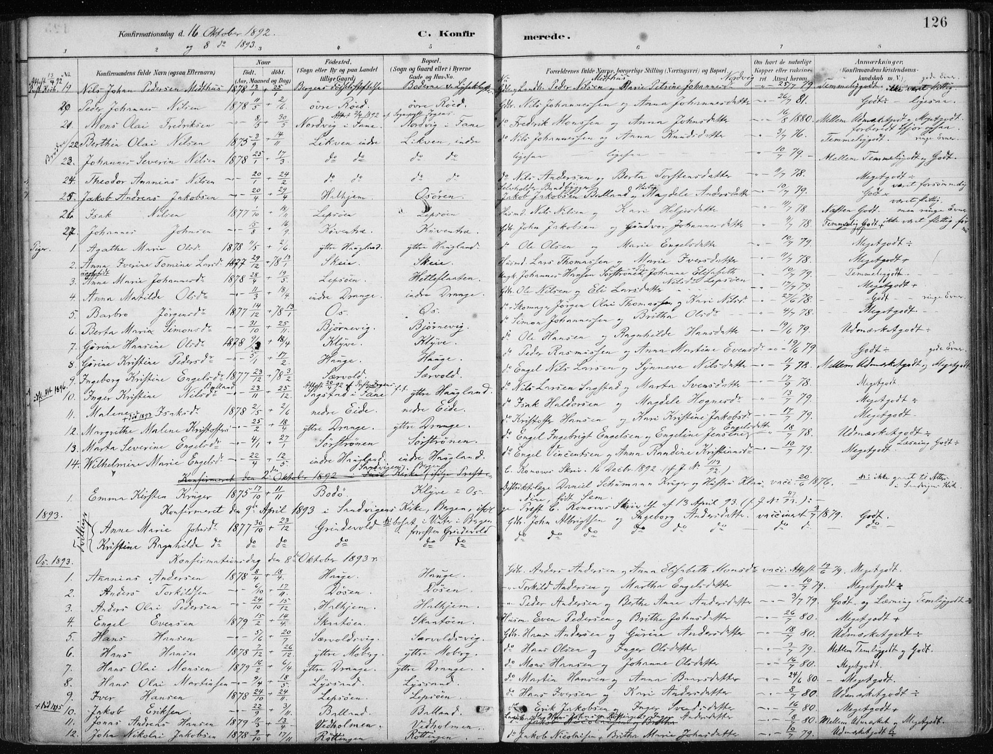 Os sokneprestembete, SAB/A-99929: Parish register (official) no. B 1, 1885-1902, p. 126