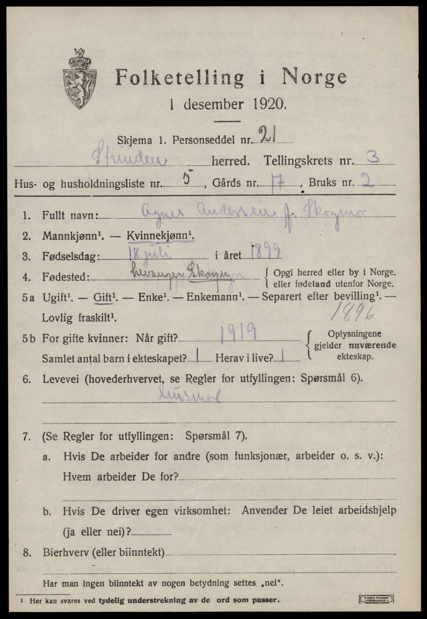 SAT, 1920 census for Strinda, 1920, p. 10368