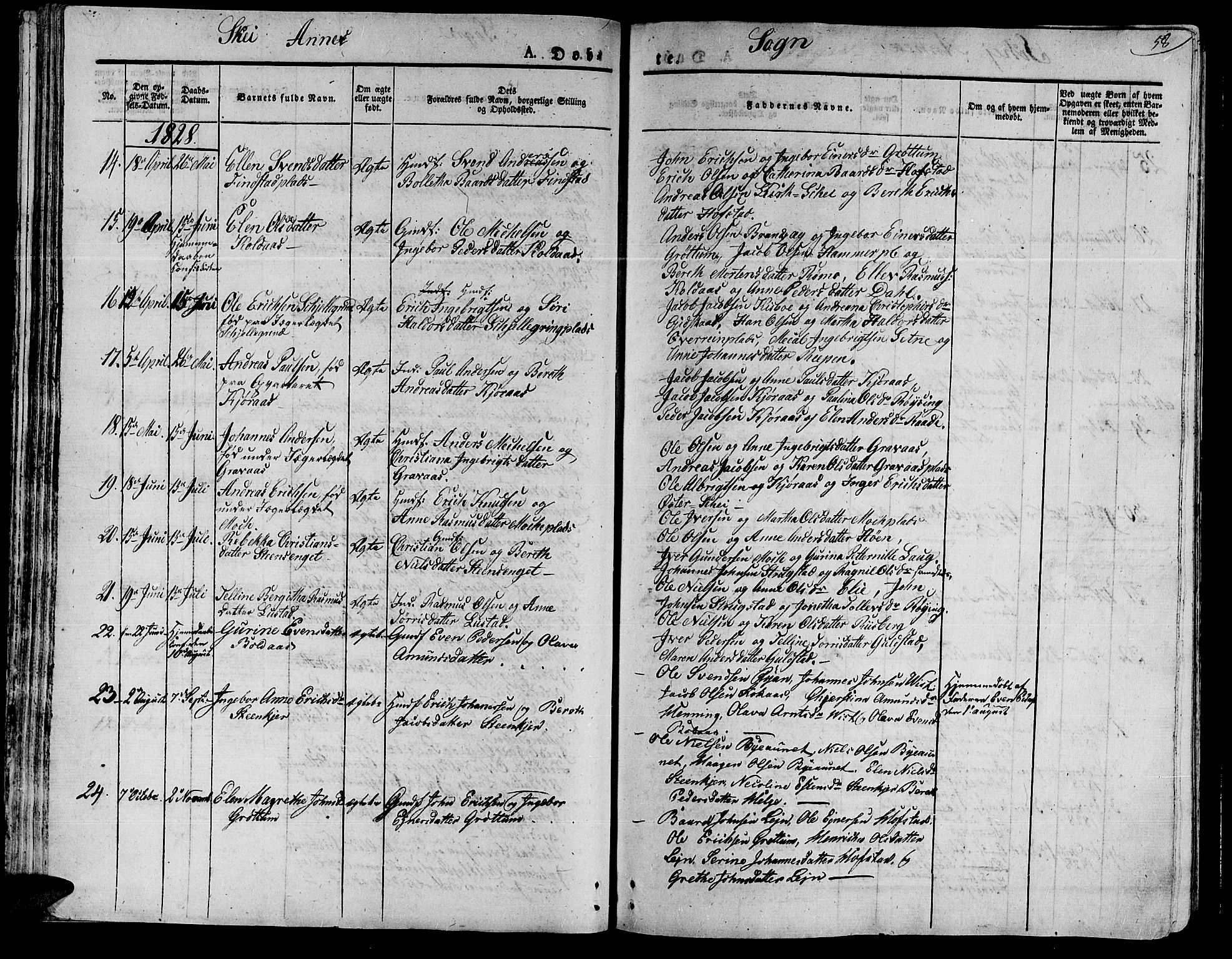 Ministerialprotokoller, klokkerbøker og fødselsregistre - Nord-Trøndelag, SAT/A-1458/735/L0336: Parish register (official) no. 735A05 /2, 1825-1835, p. 58