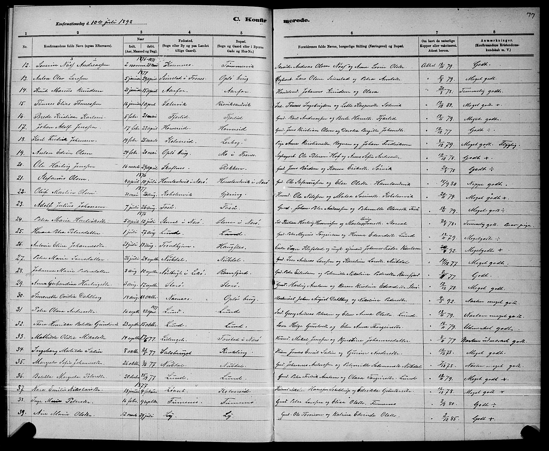 Ministerialprotokoller, klokkerbøker og fødselsregistre - Nord-Trøndelag, SAT/A-1458/780/L0651: Parish register (copy) no. 780C03, 1884-1898, p. 77