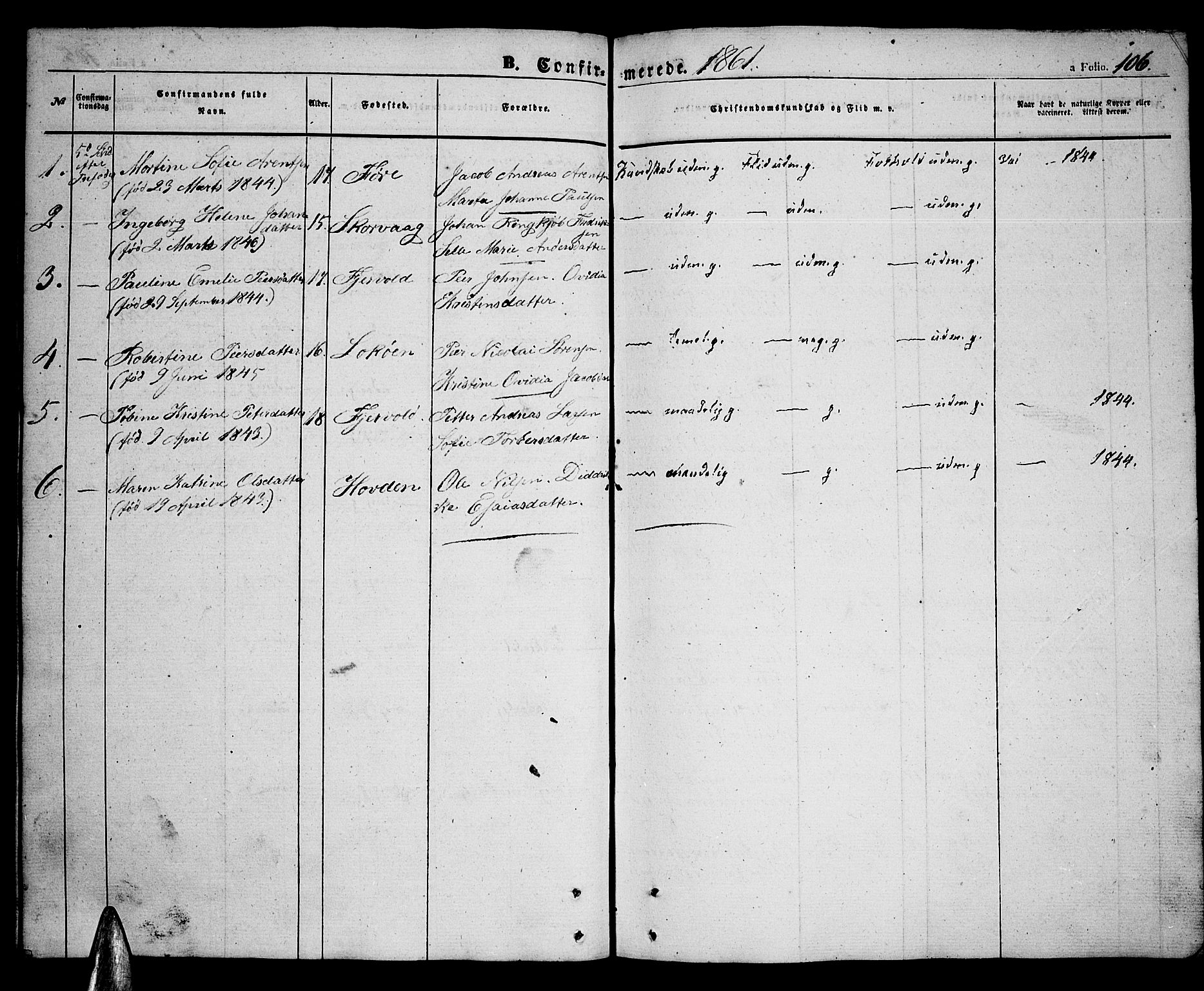 Ministerialprotokoller, klokkerbøker og fødselsregistre - Nordland, SAT/A-1459/891/L1313: Parish register (copy) no. 891C02, 1856-1870, p. 106