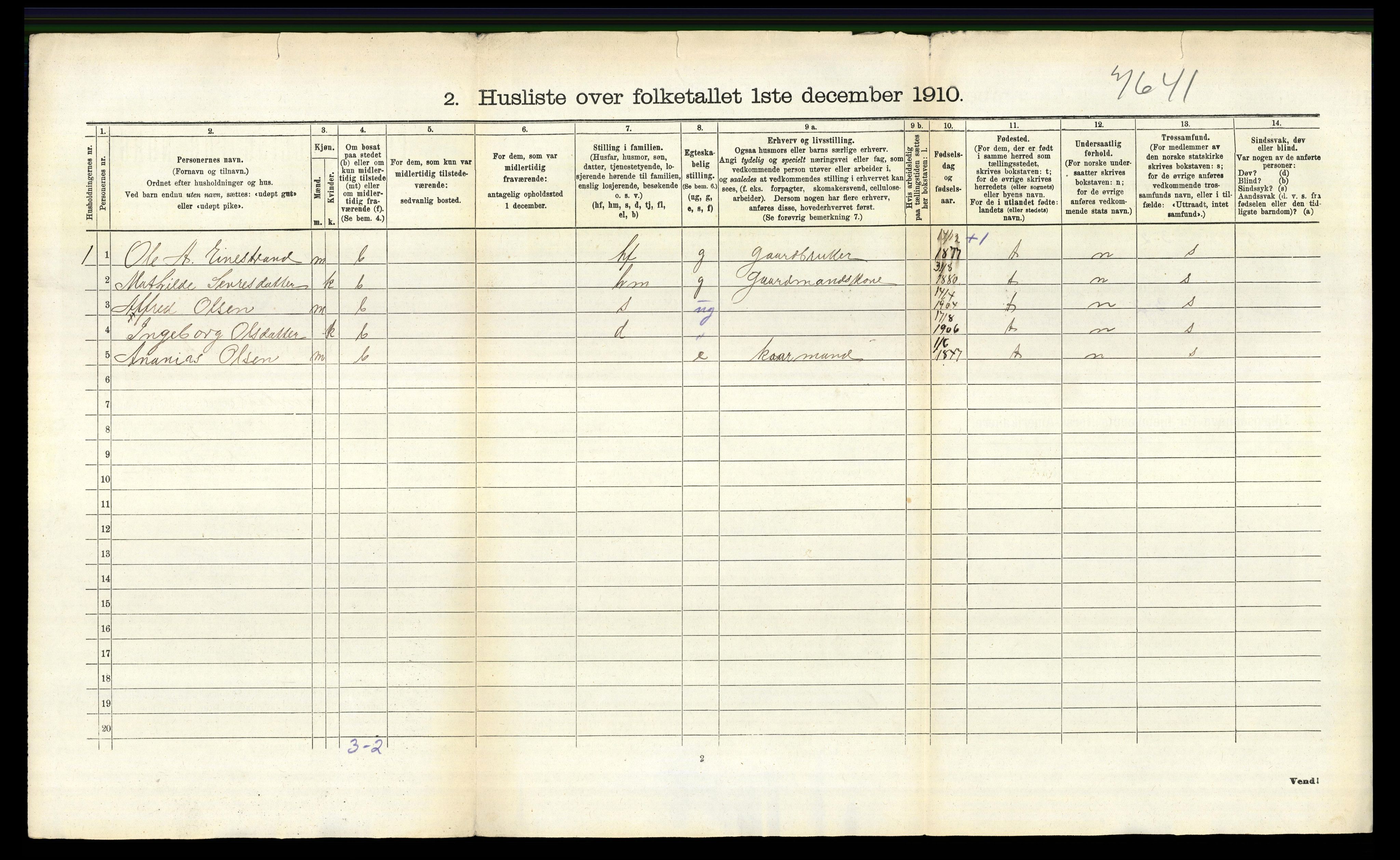 RA, 1910 census for Lindås, 1910, p. 1441