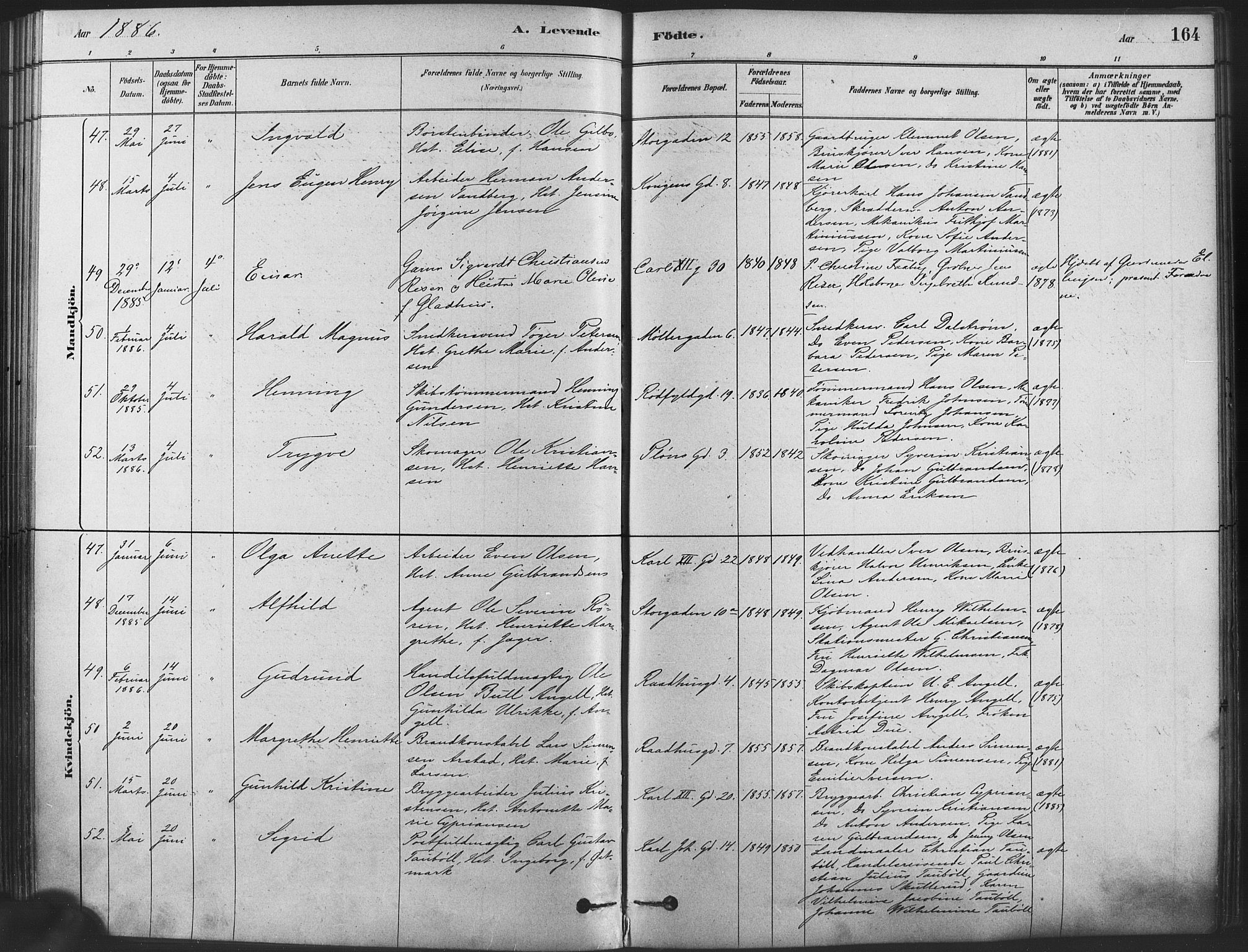 Oslo domkirke Kirkebøker, SAO/A-10752/F/Fa/L0029: Parish register (official) no. 29, 1879-1892, p. 164