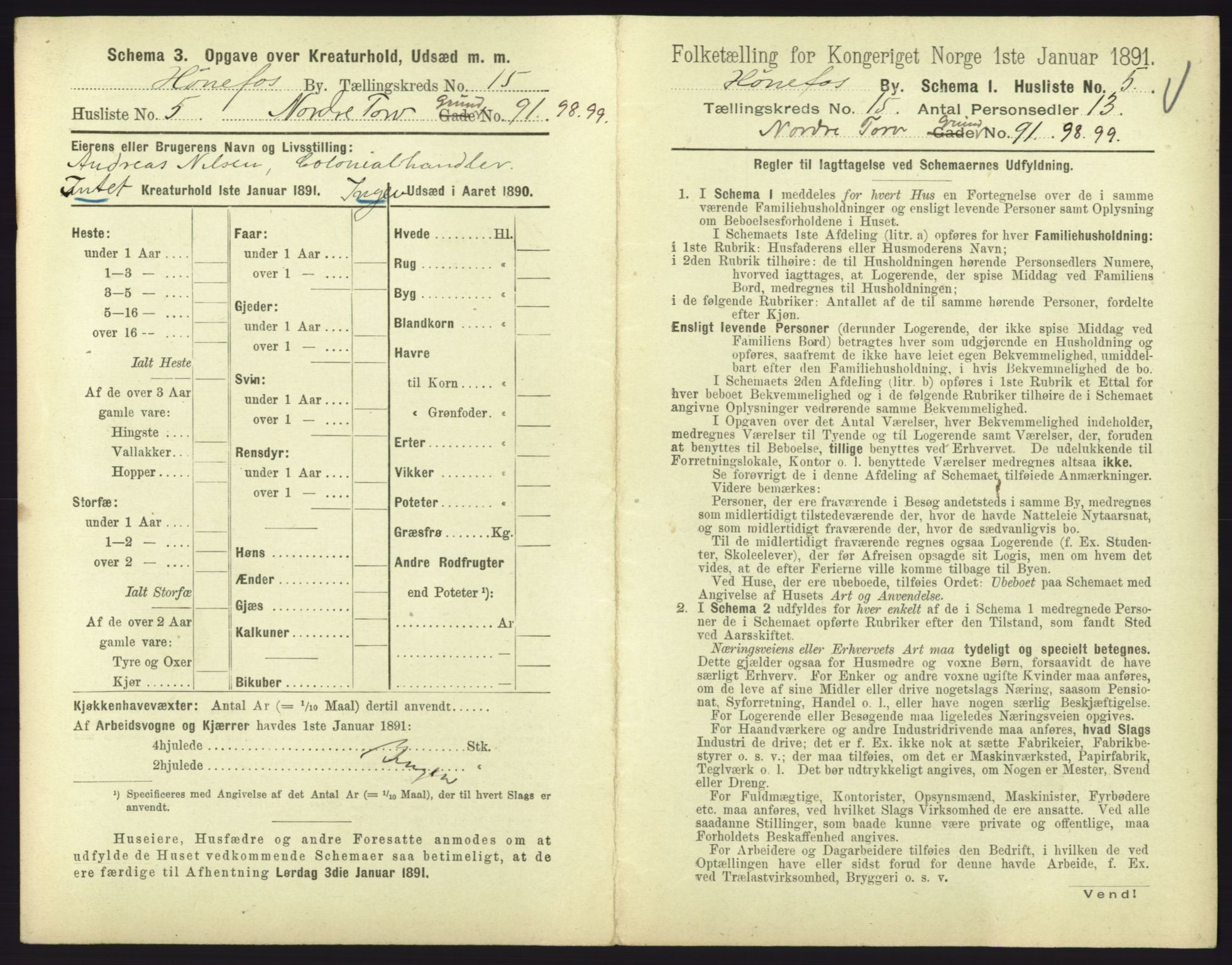 RA, 1891 census for 0601 Hønefoss, 1891, p. 327