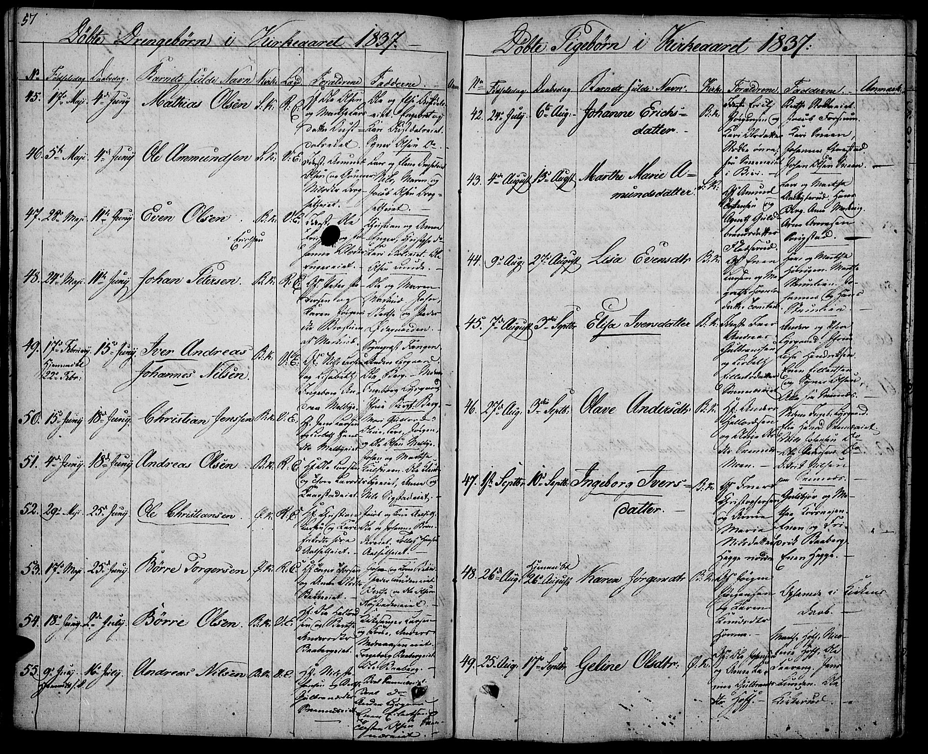 Biri prestekontor, AV/SAH-PREST-096/H/Ha/Haa/L0004: Parish register (official) no. 4, 1829-1842, p. 57