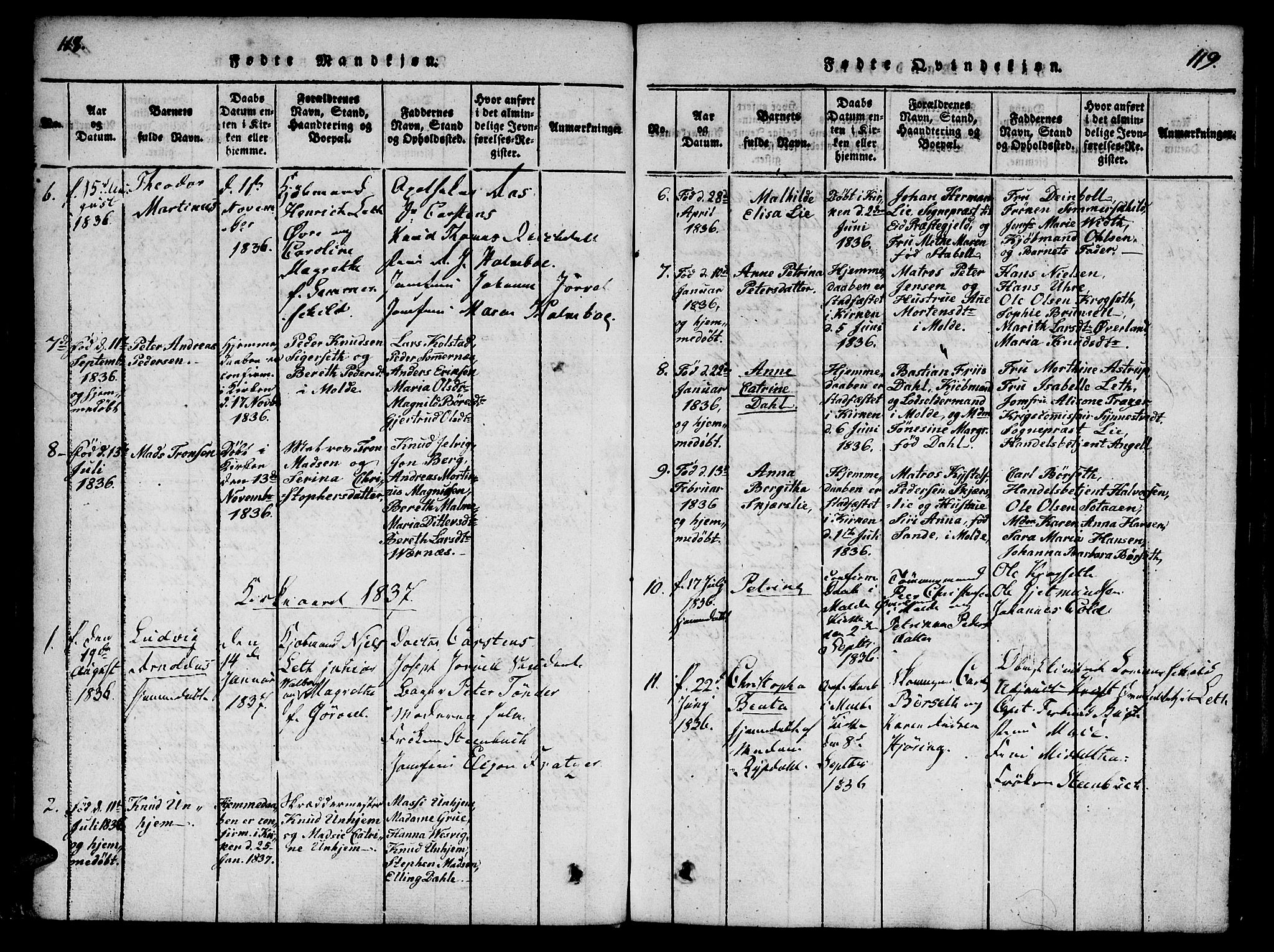 Ministerialprotokoller, klokkerbøker og fødselsregistre - Møre og Romsdal, SAT/A-1454/558/L0688: Parish register (official) no. 558A02, 1818-1843, p. 118-119