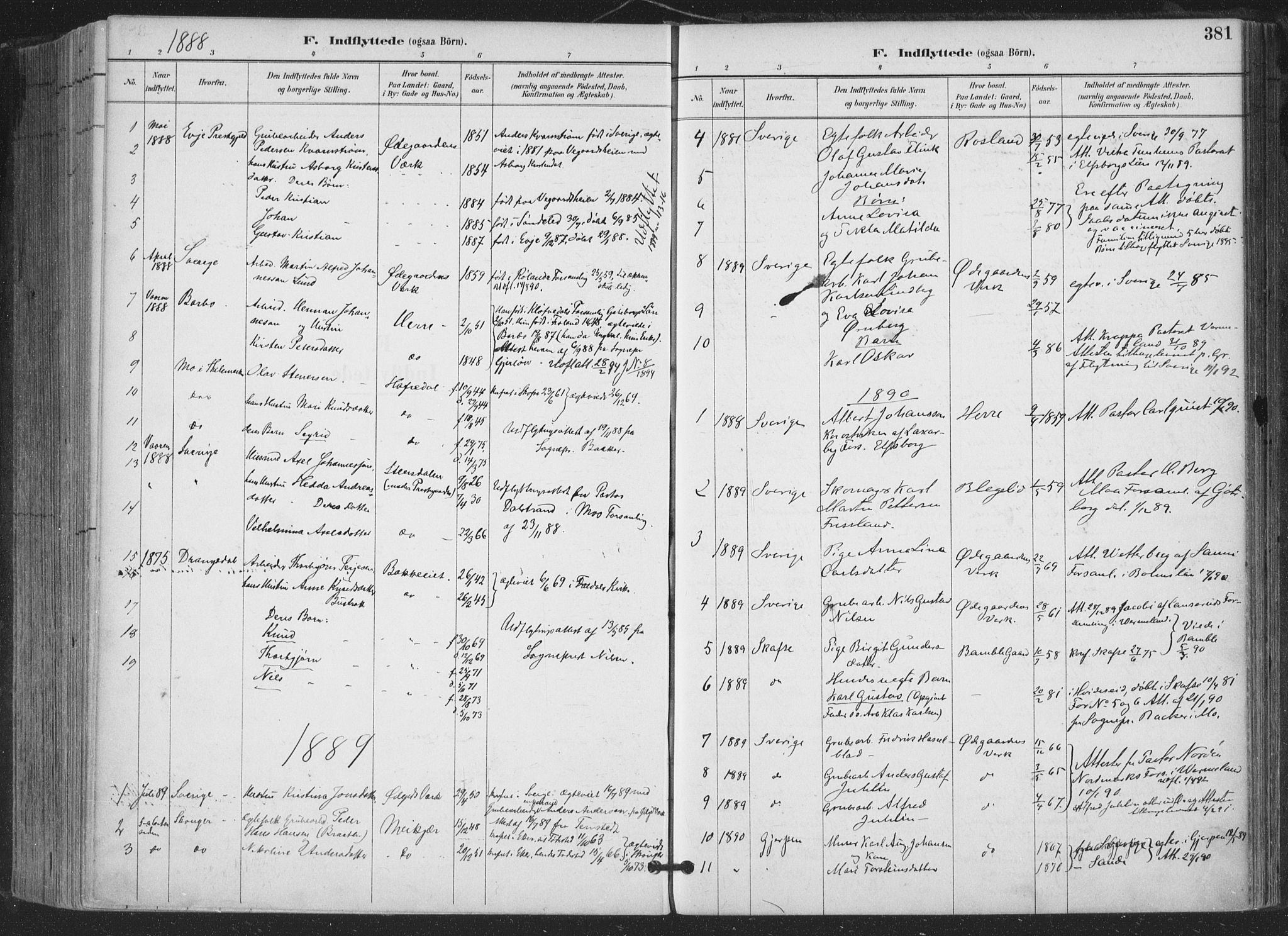 Bamble kirkebøker, AV/SAKO-A-253/F/Fa/L0008: Parish register (official) no. I 8, 1888-1900, p. 381