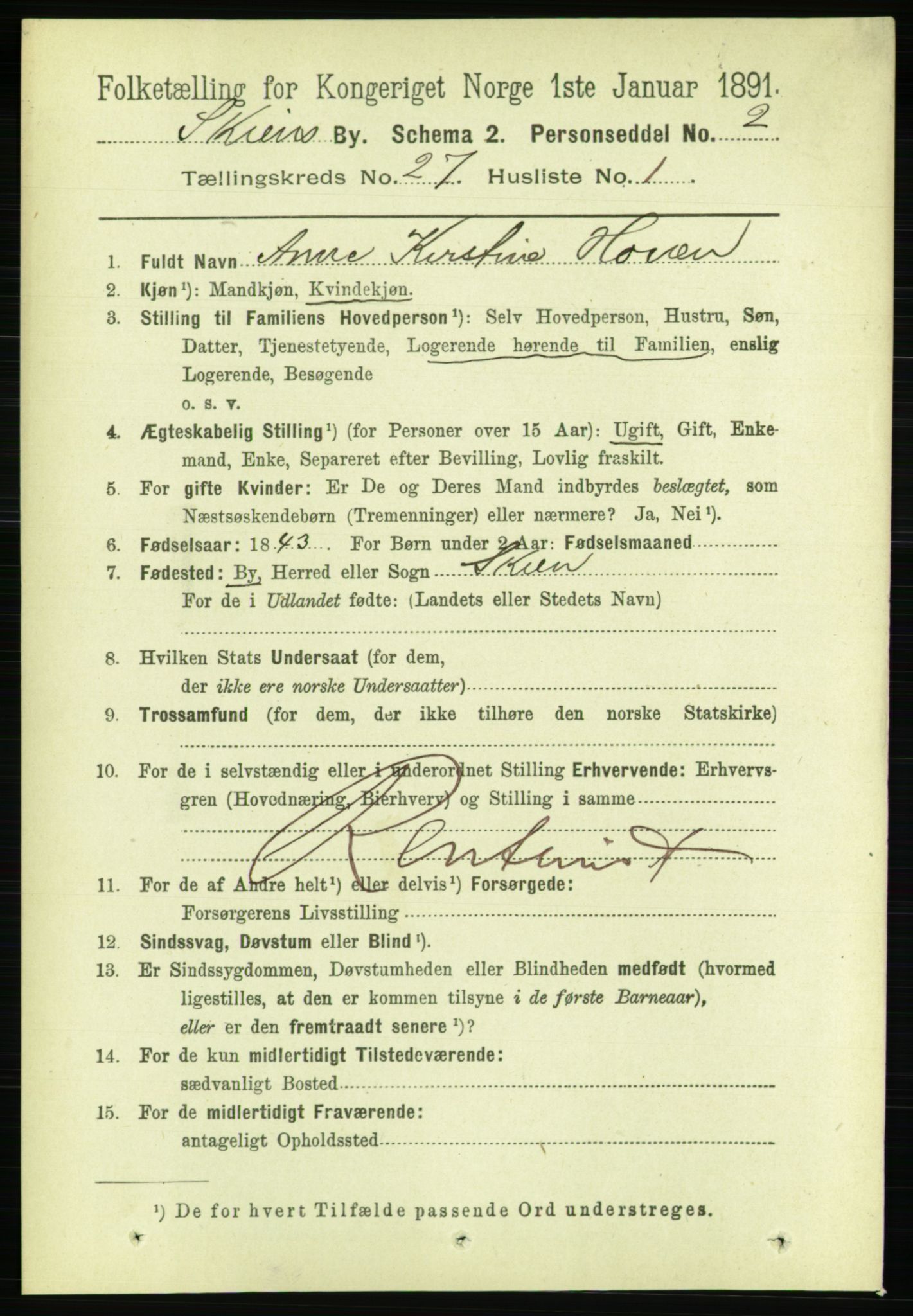 RA, 1891 census for 0806 Skien, 1891, p. 6335